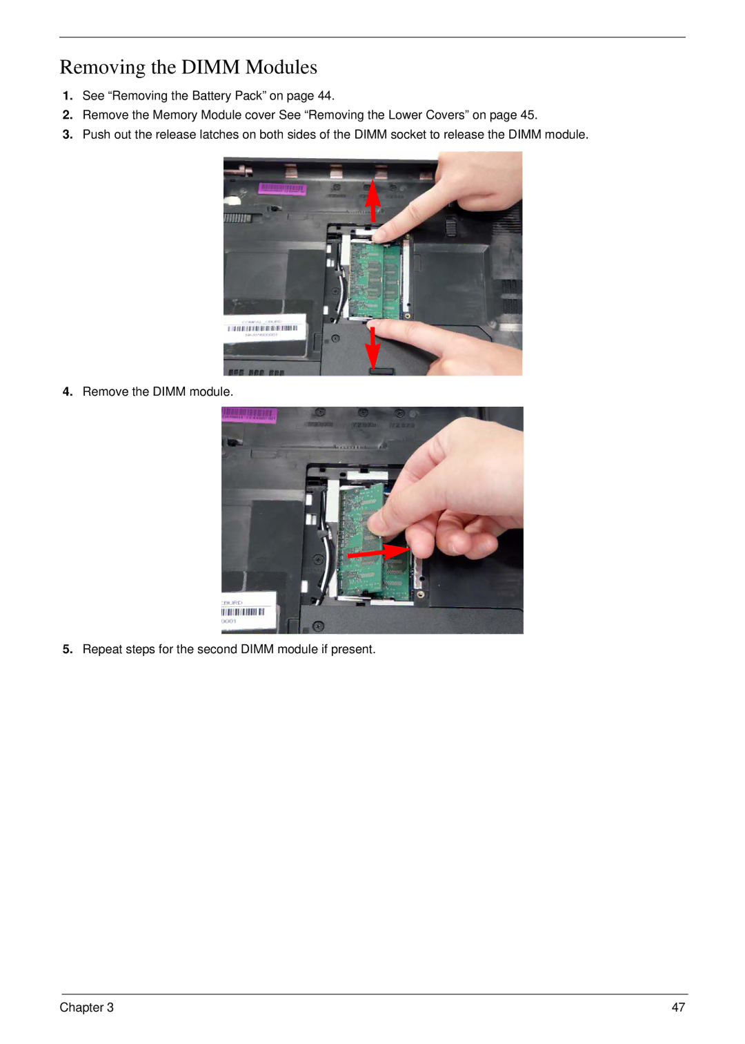 eMachines D720 manual Removing the Dimm Modules 