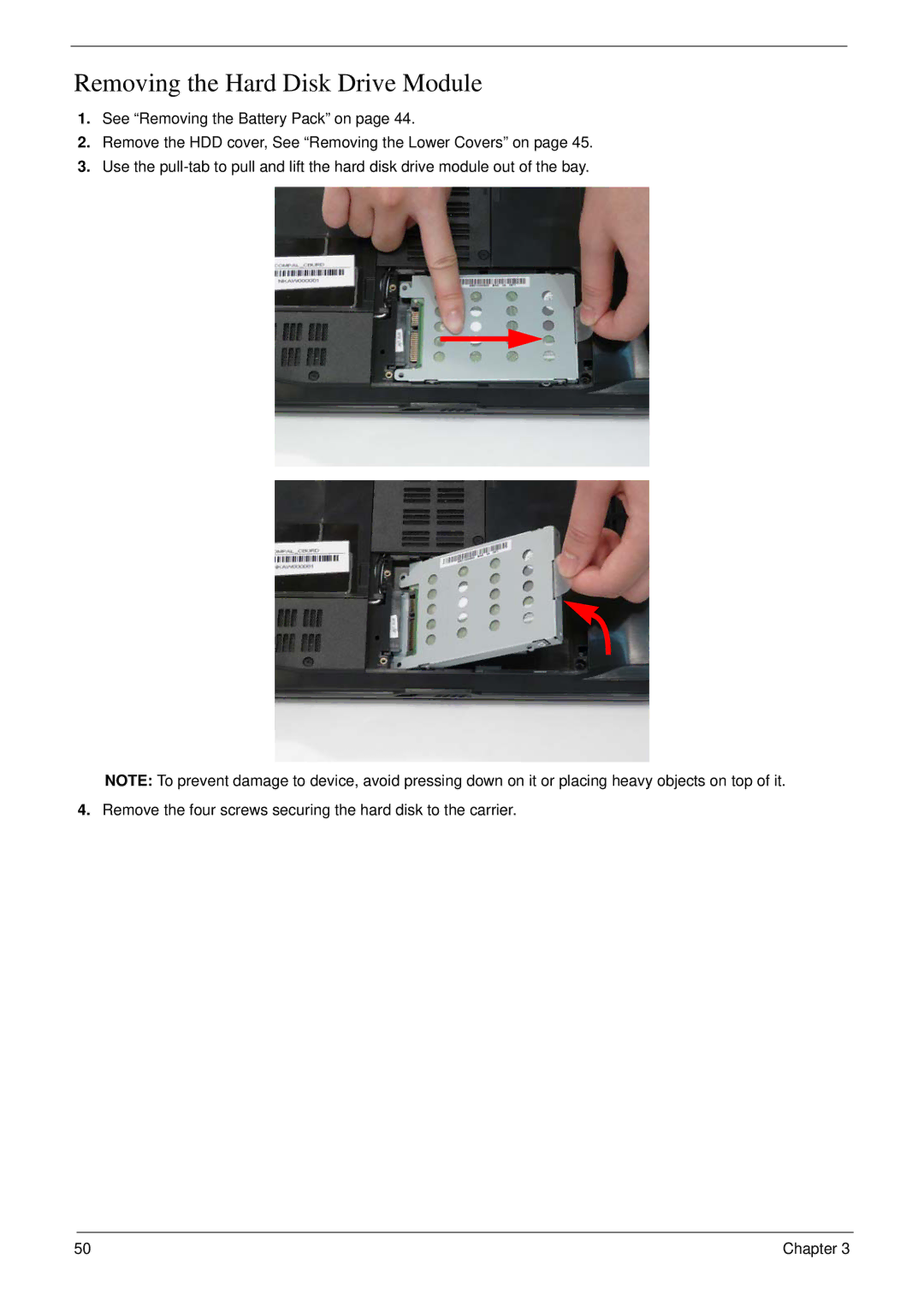 eMachines D720 manual Removing the Hard Disk Drive Module 