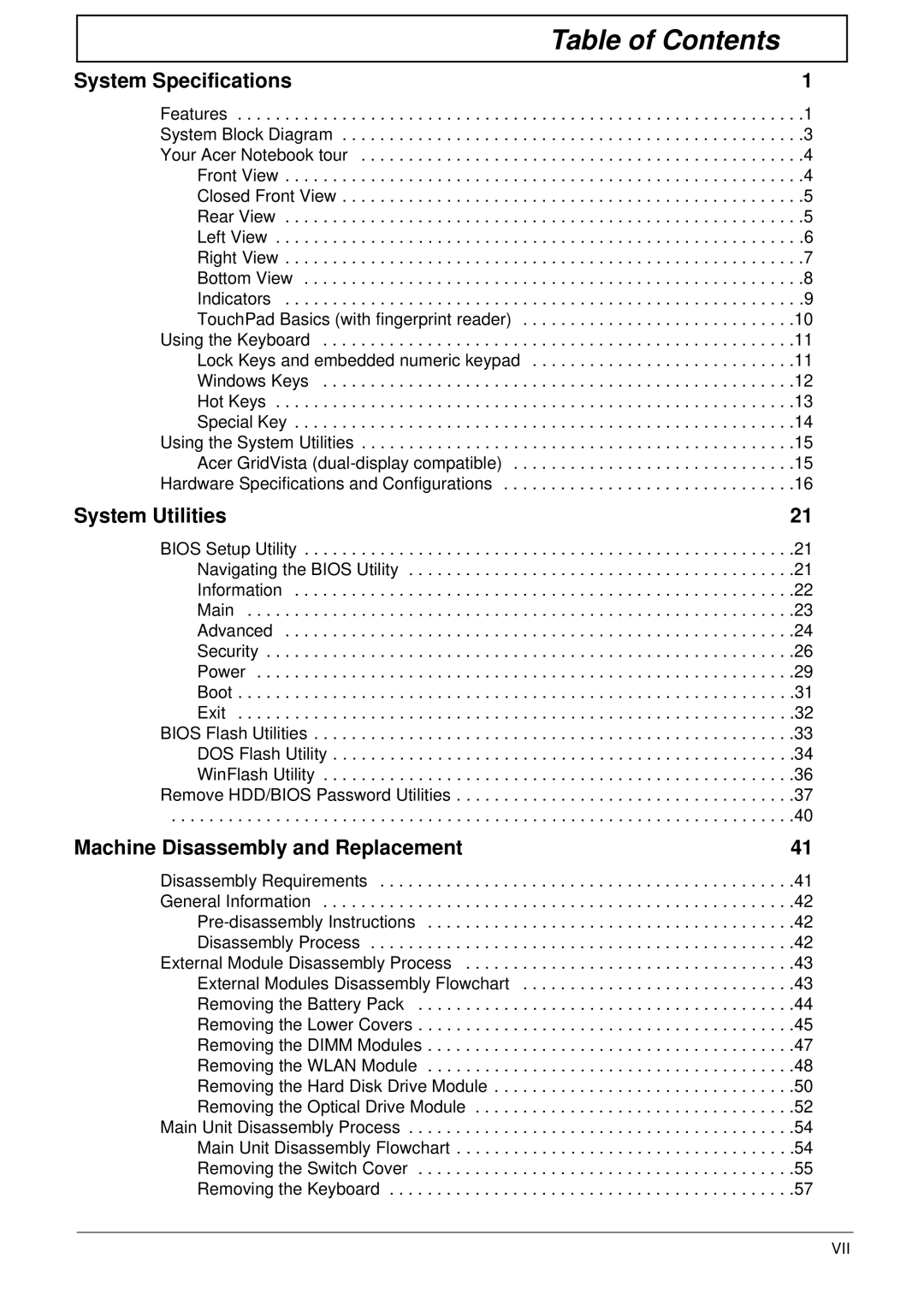 eMachines D720 manual Table of Contents 