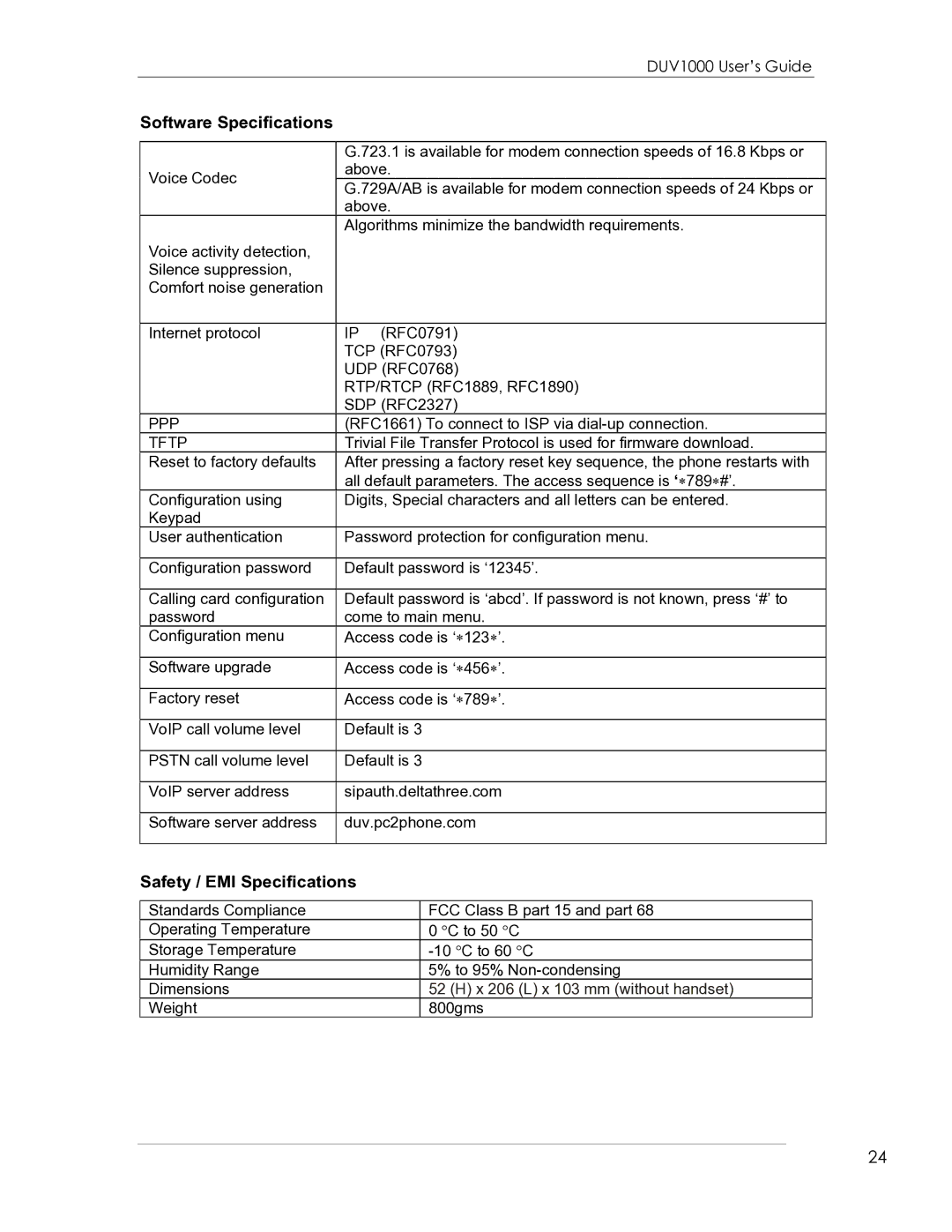 eMachines DUV1000 manual Software Specifications, Safety / EMI Specifications 