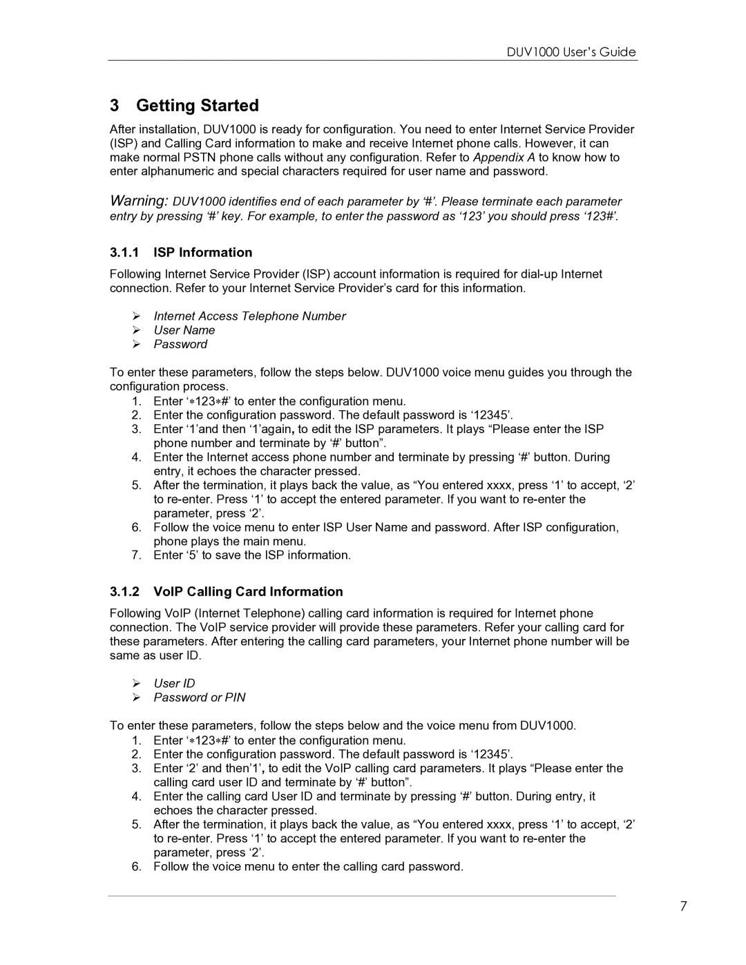 eMachines DUV1000 manual Getting Started, ISP Information, VoIP Calling Card Information 