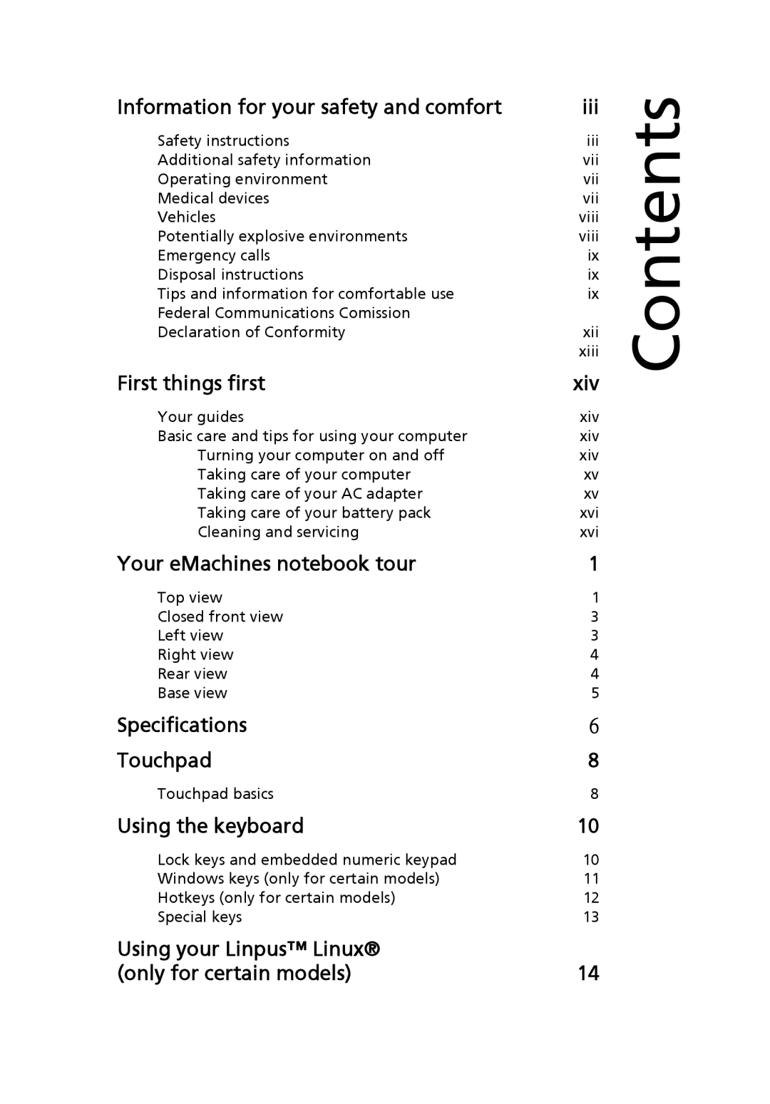 eMachines E510 Series manual Contents 