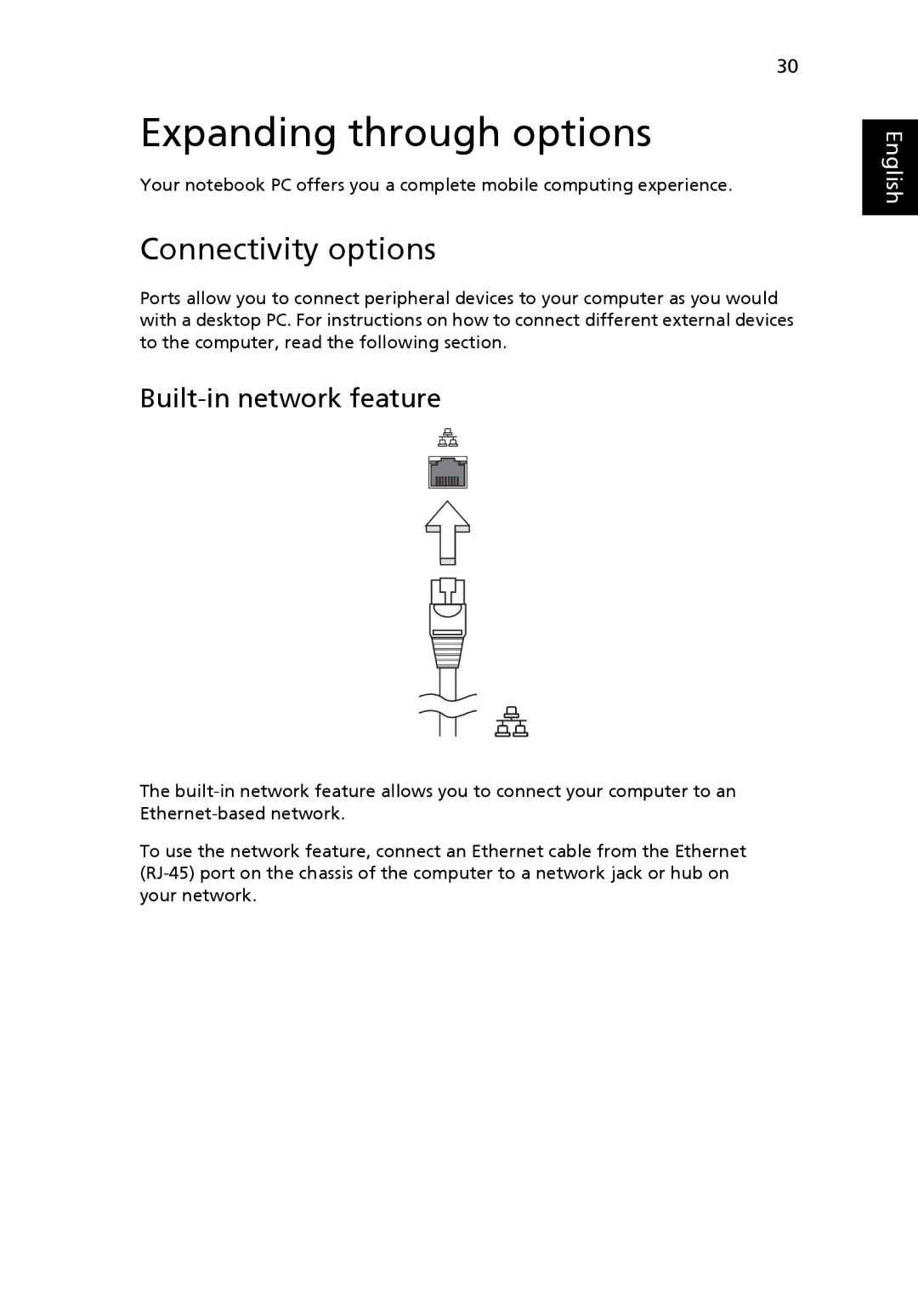 eMachines E510 Series manual Expanding through options, Connectivity options, Built-in network feature 