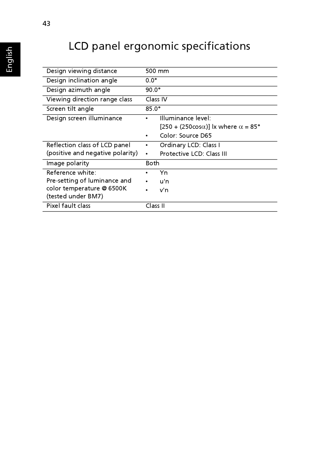 eMachines E510 Series manual LCD panel ergonomic specifications 