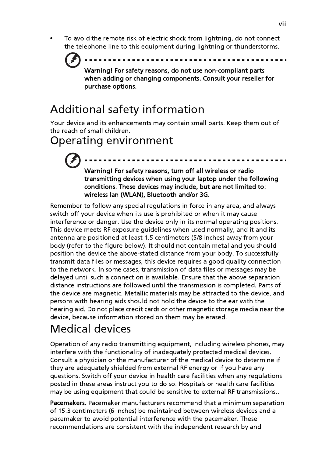 eMachines E510 Series manual Additional safety information, Operating environment, Medical devices 