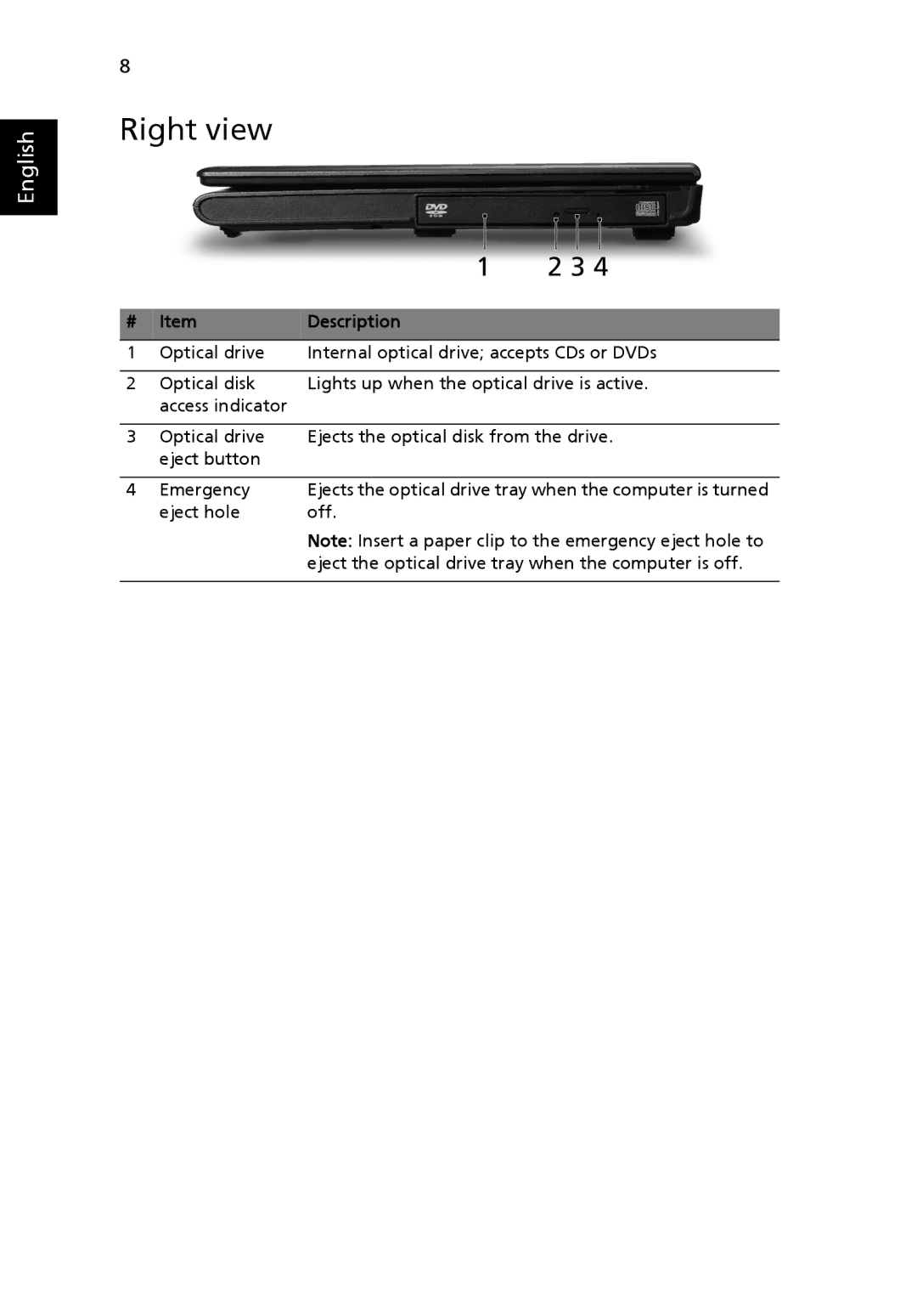 eMachines E620 Series manual Right view 