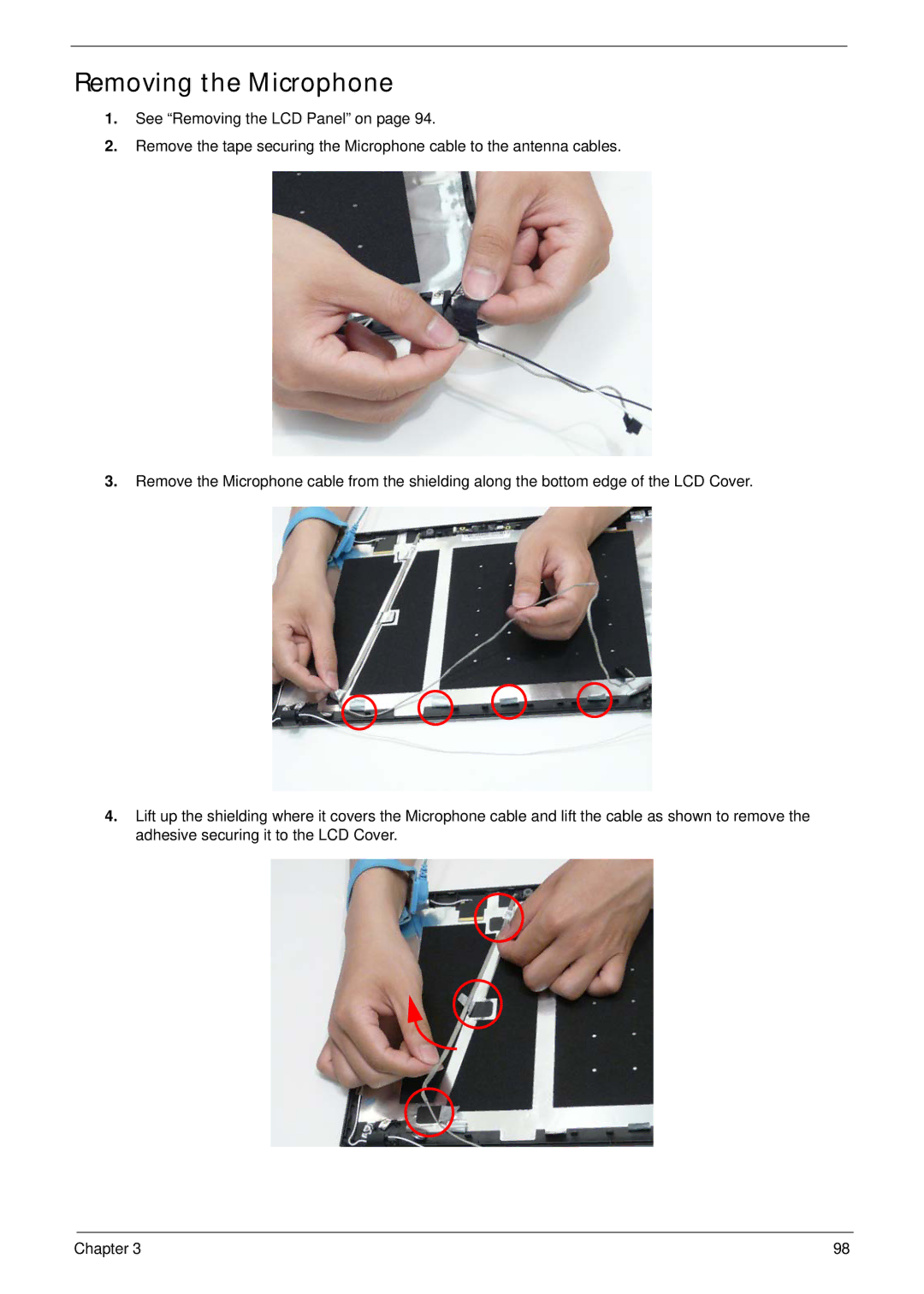 eMachines E628 manual Removing the Microphone 