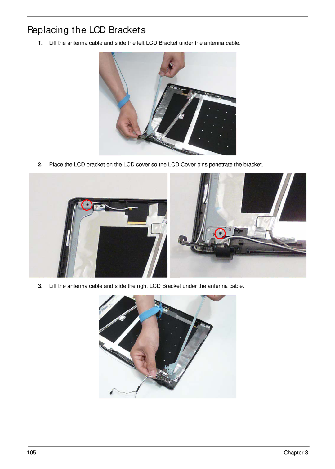 eMachines E628 manual Replacing the LCD Brackets 