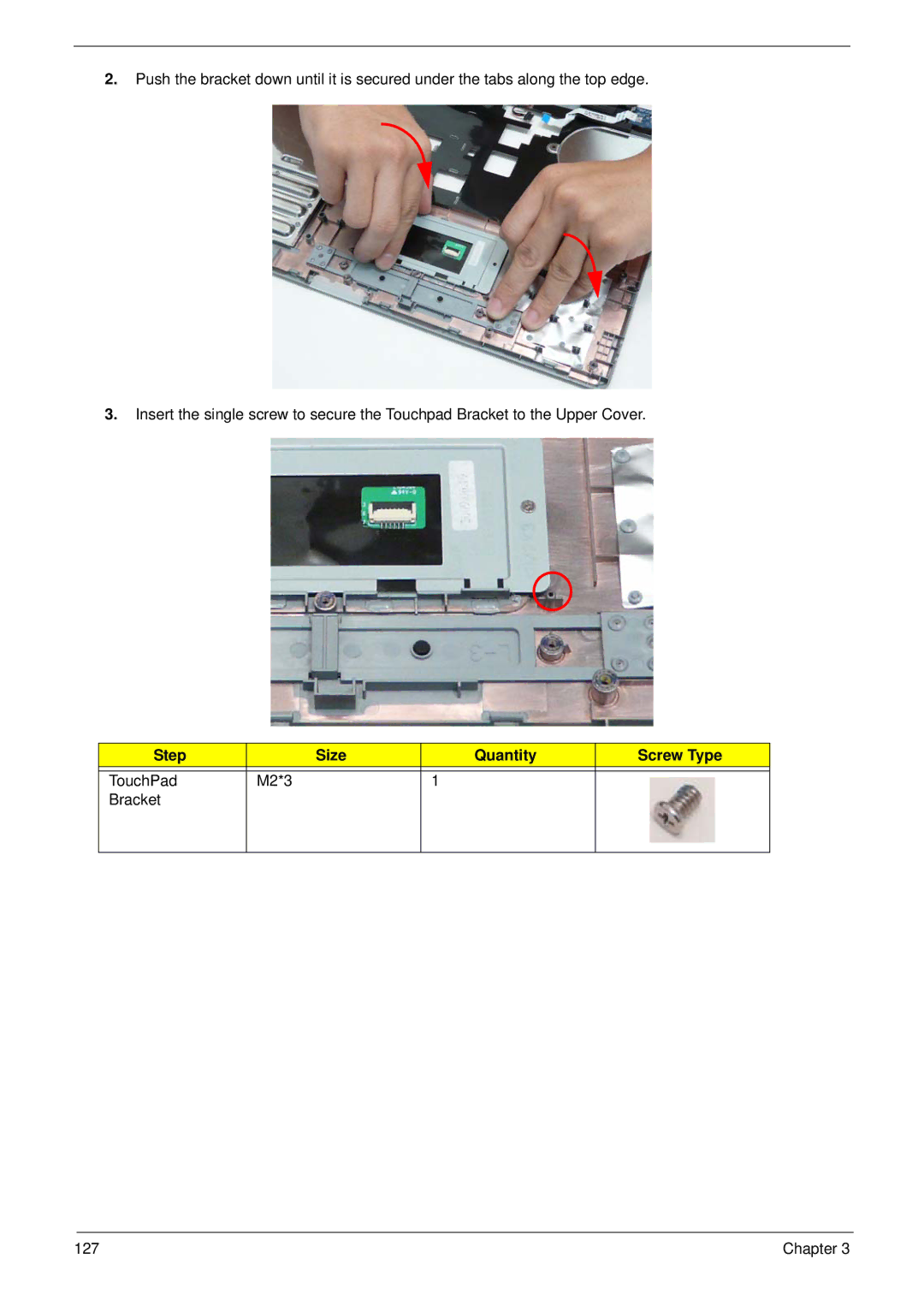 eMachines E628 manual TouchPad M2*3 Bracket 