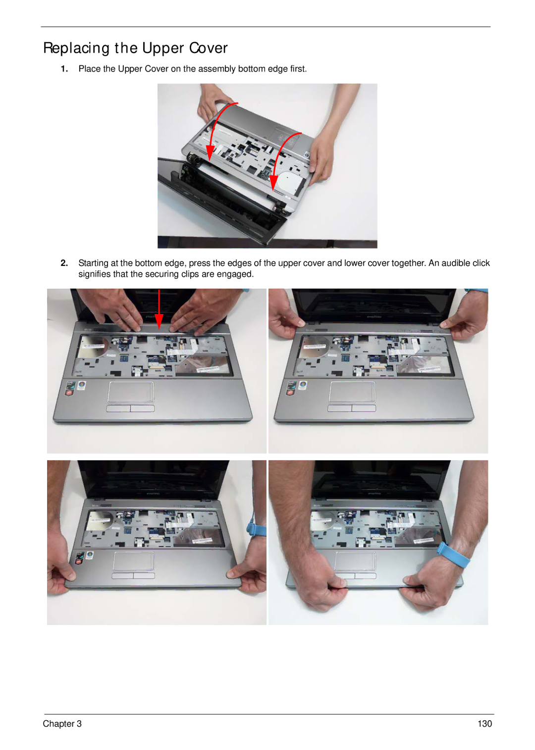 eMachines E628 manual Replacing the Upper Cover 