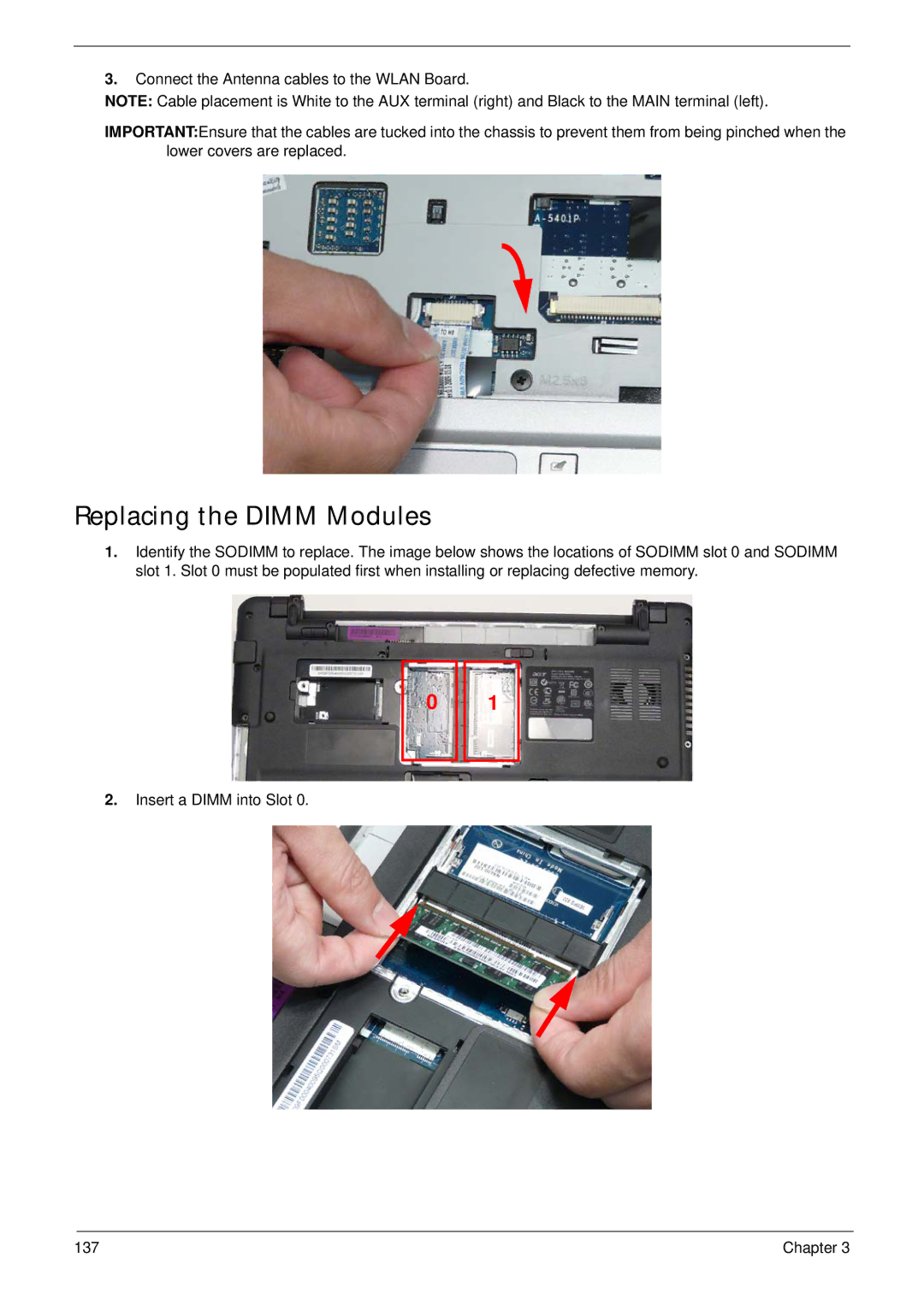 eMachines E628 manual Replacing the Dimm Modules 