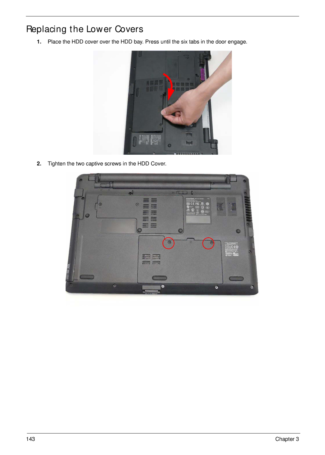 eMachines E628 manual Replacing the Lower Covers 