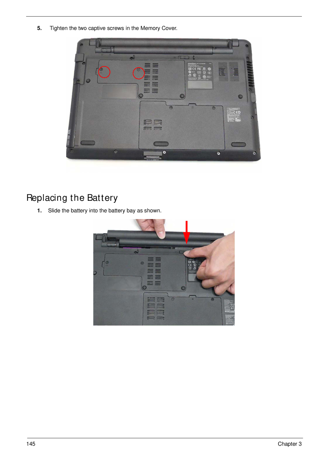 eMachines E628 manual Replacing the Battery 