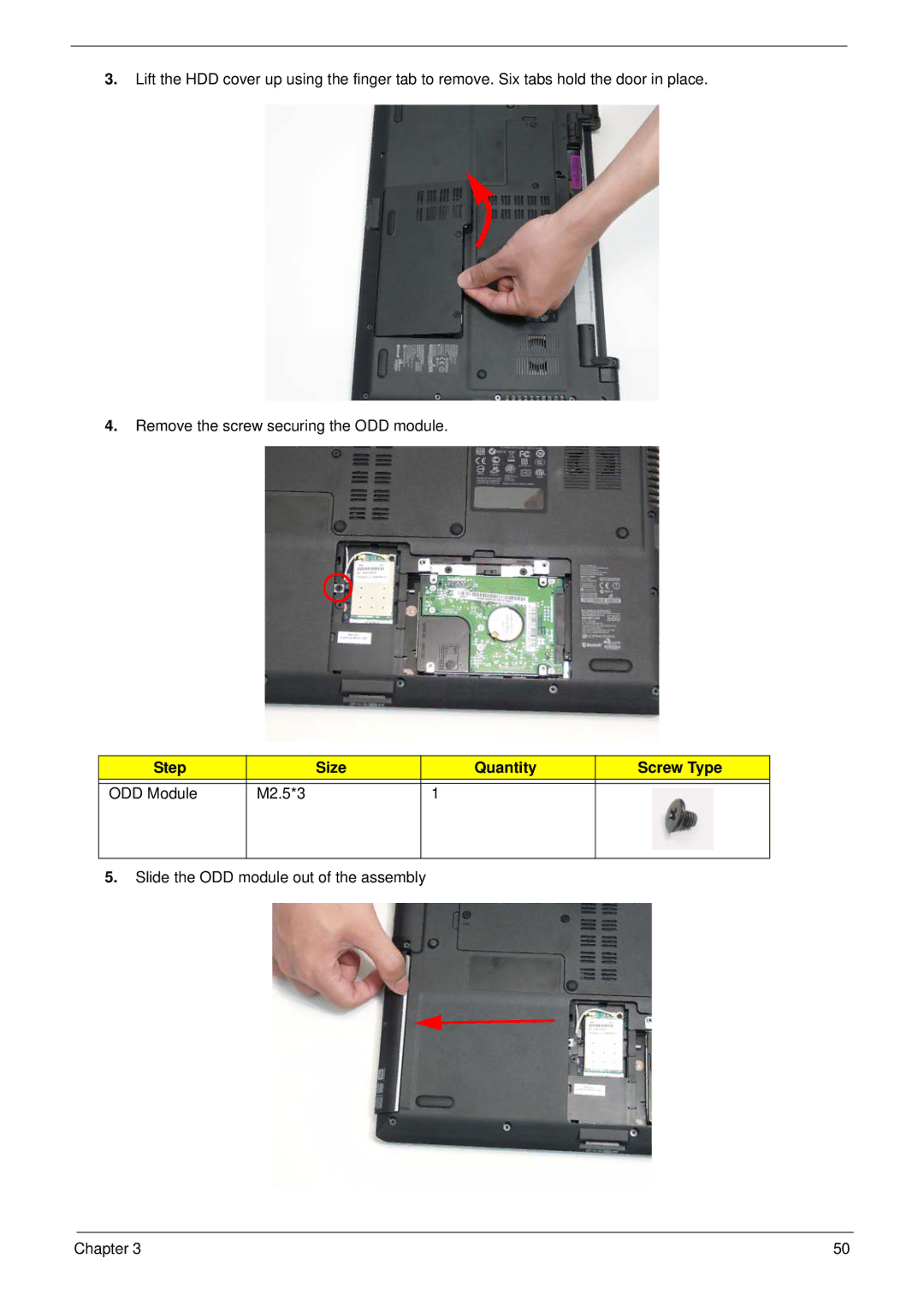 eMachines E628 manual Step Size Quantity Screw Type ODD Module M2.5*3 