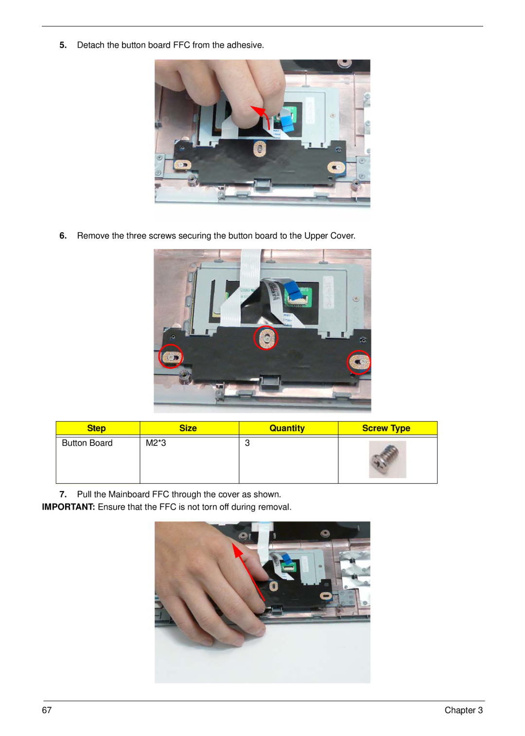 eMachines E628 manual Step Size Quantity Screw Type Button Board M2*3 