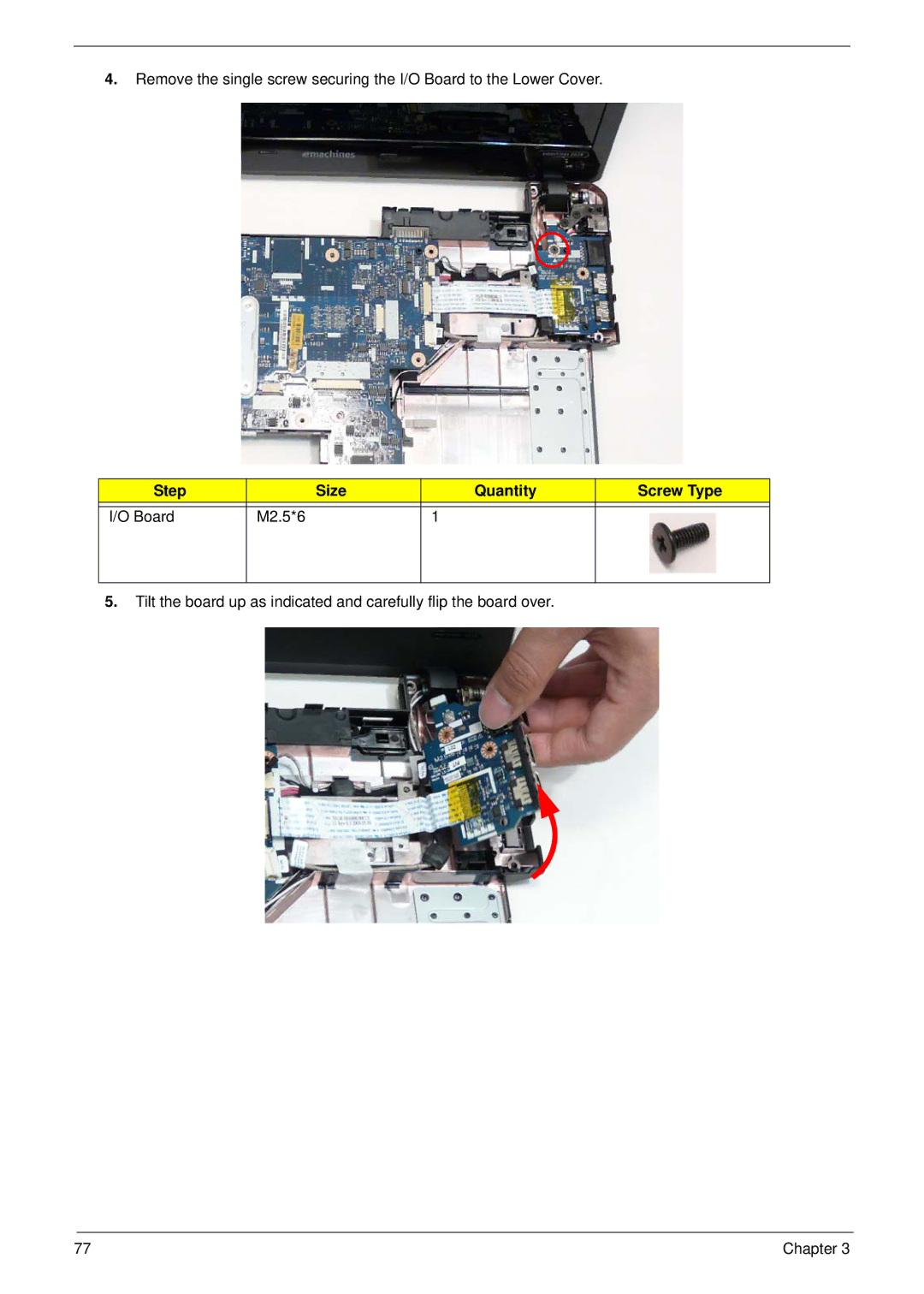 eMachines E628 manual Step Size Quantity Screw Type Board M2.5*6 