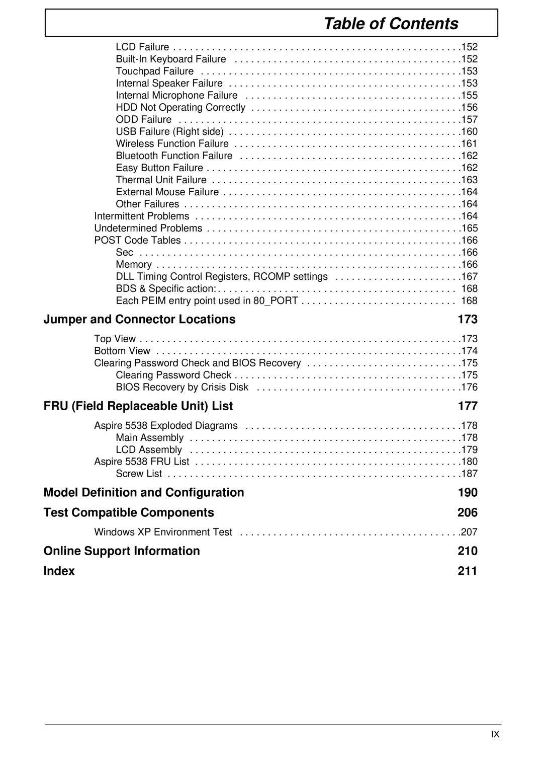 eMachines E628 manual Jumper and Connector Locations 173, Windows XP Environment Test 