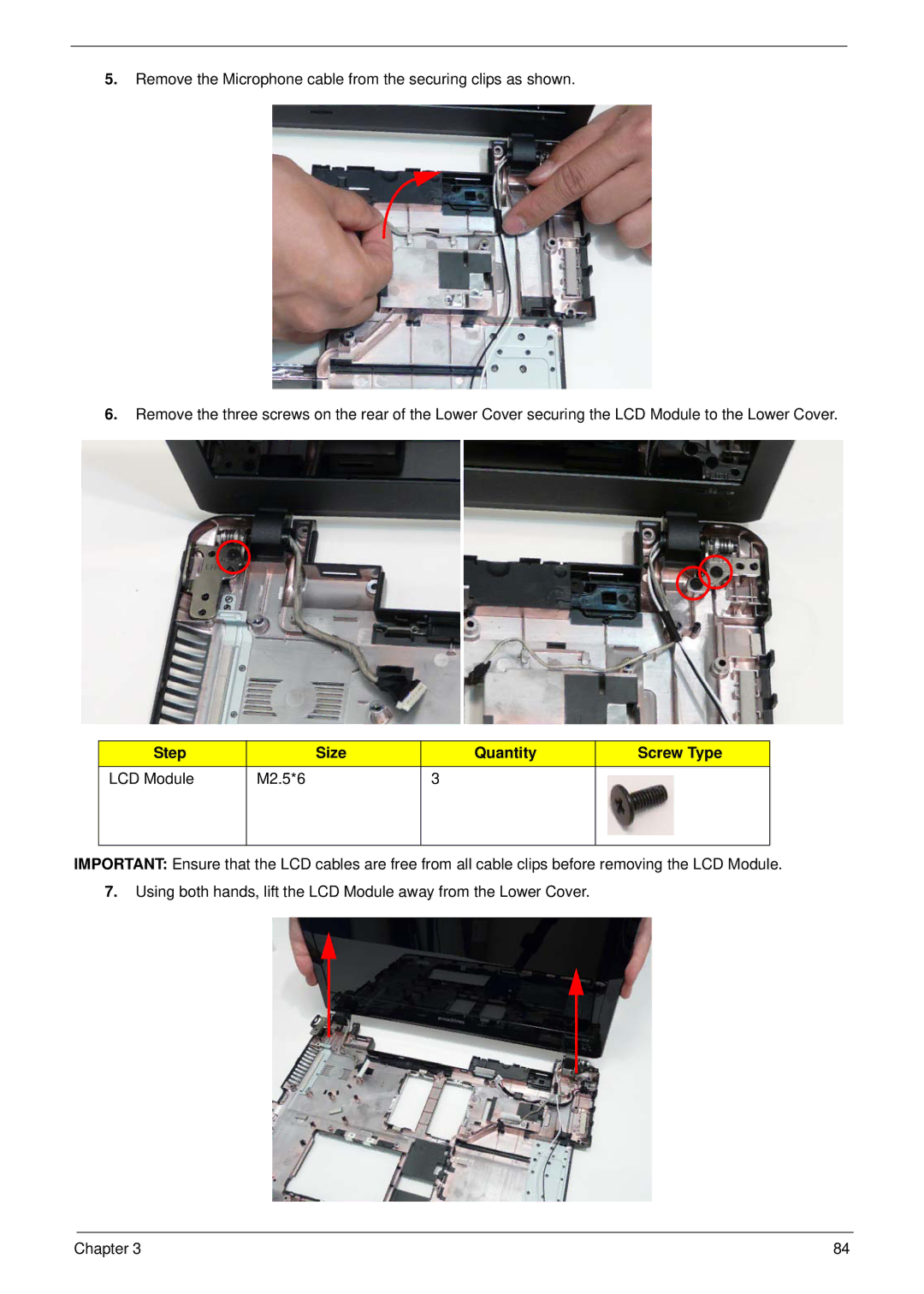 eMachines E628 manual Step Size Quantity Screw Type LCD Module M2.5*6 