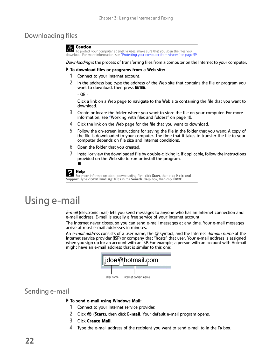 eMachines EL1200 Series manual Using e-mail, Downloading files, Sending e-mail, Click Create Mail 