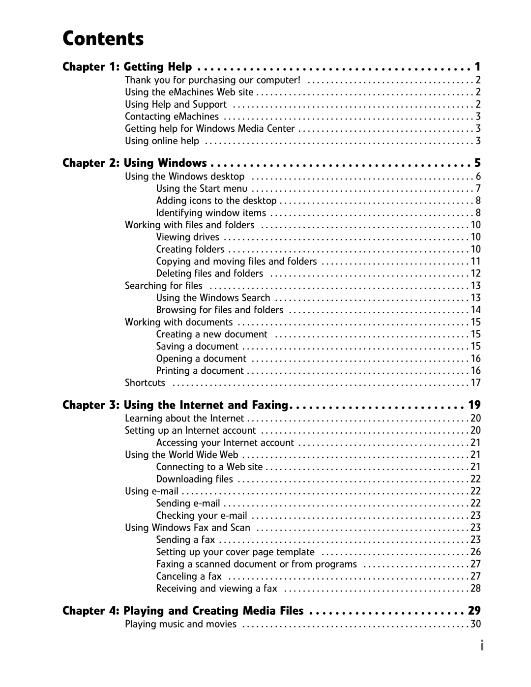 eMachines EL1200 Series manual Contents 