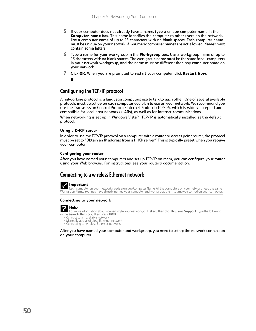 eMachines EL1200 Series manual Configuring the TCP/IP protocol, Connecting to a wireless Ethernet network 