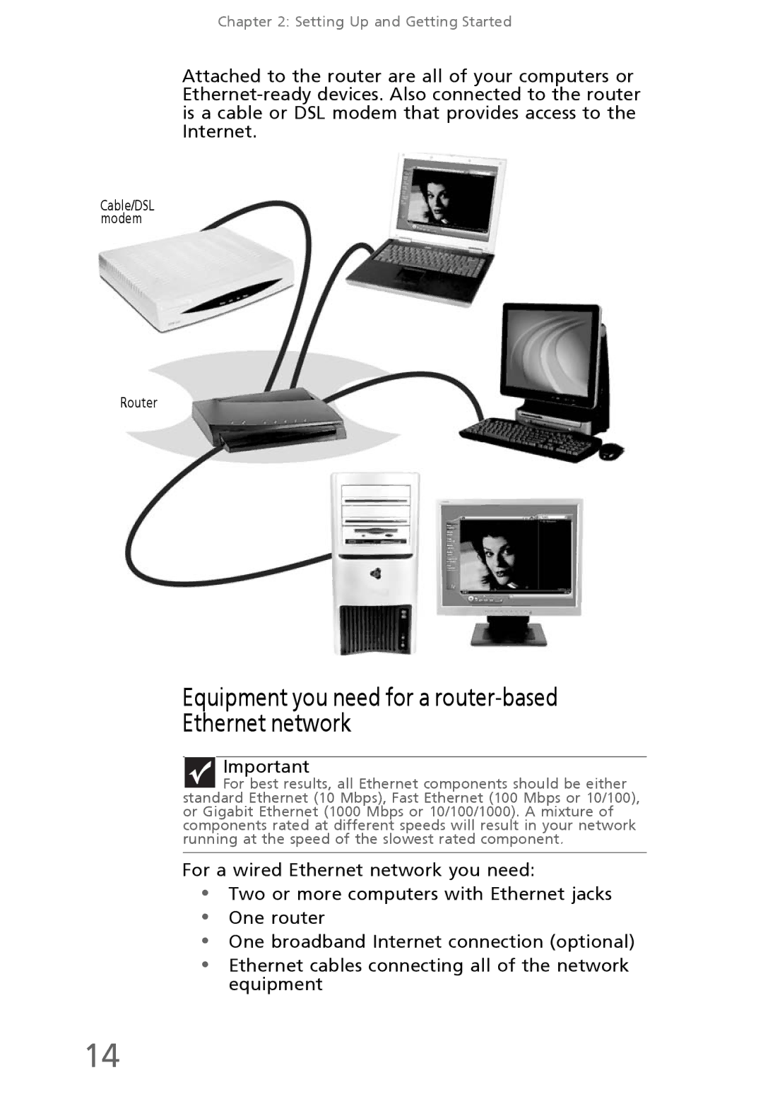 eMachines EL1300 manual Equipment you need for a router-based Ethernet network 