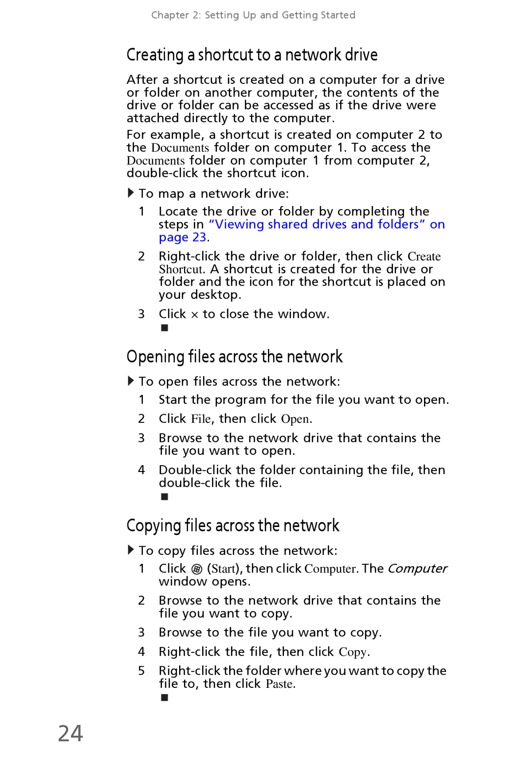 eMachines EL1300 manual Creating a shortcut to a network drive, Opening files across the network 