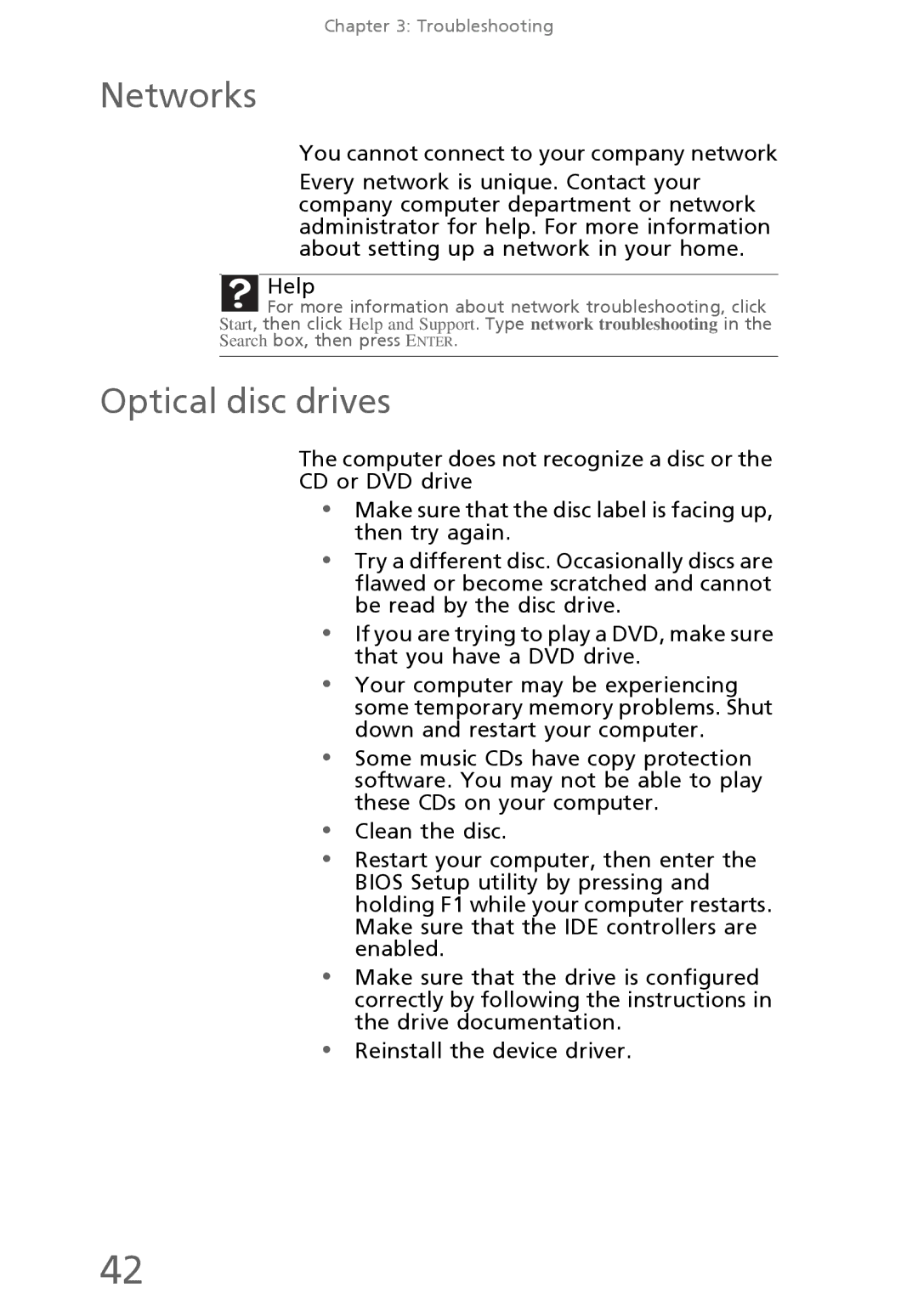 eMachines EL1300 manual Networks, Optical disc drives 