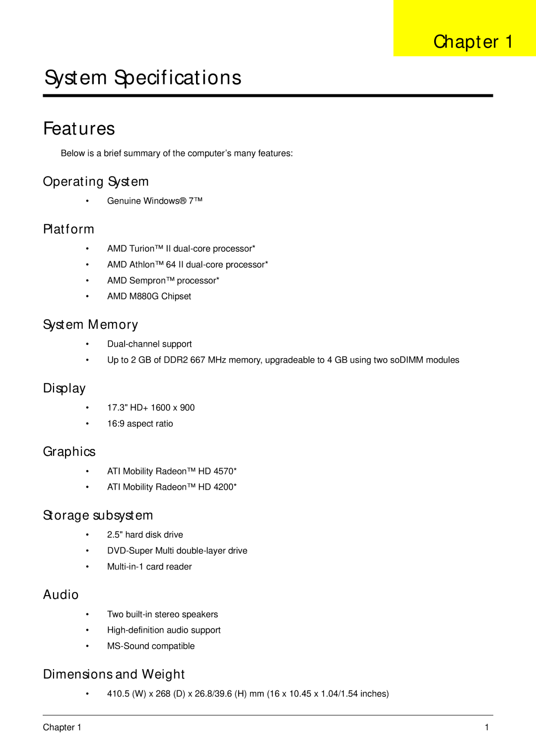 eMachines G430, G630 manual Chapter, Features 