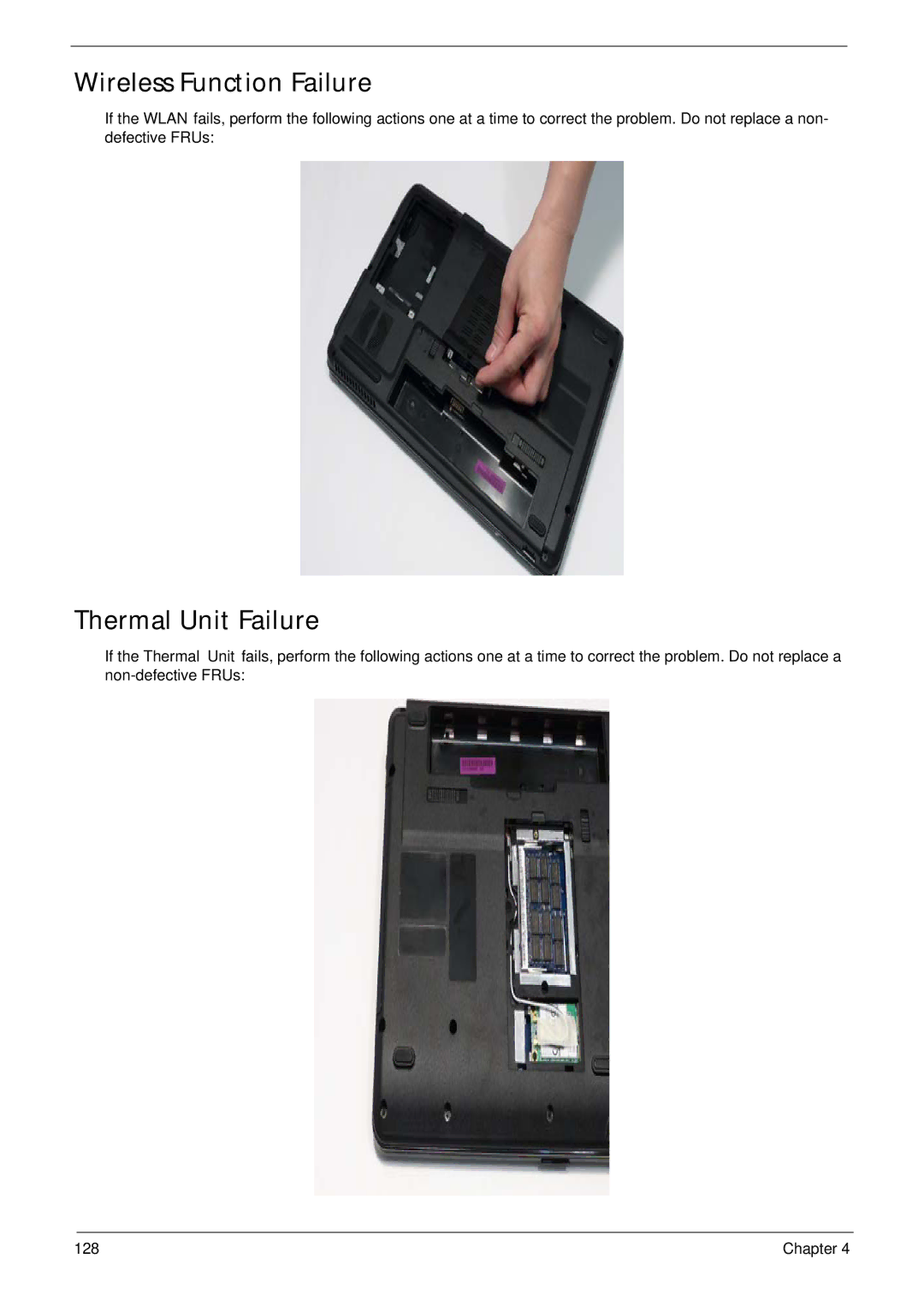 eMachines G630, G430 manual Wireless Function Failure, Thermal Unit Failure 