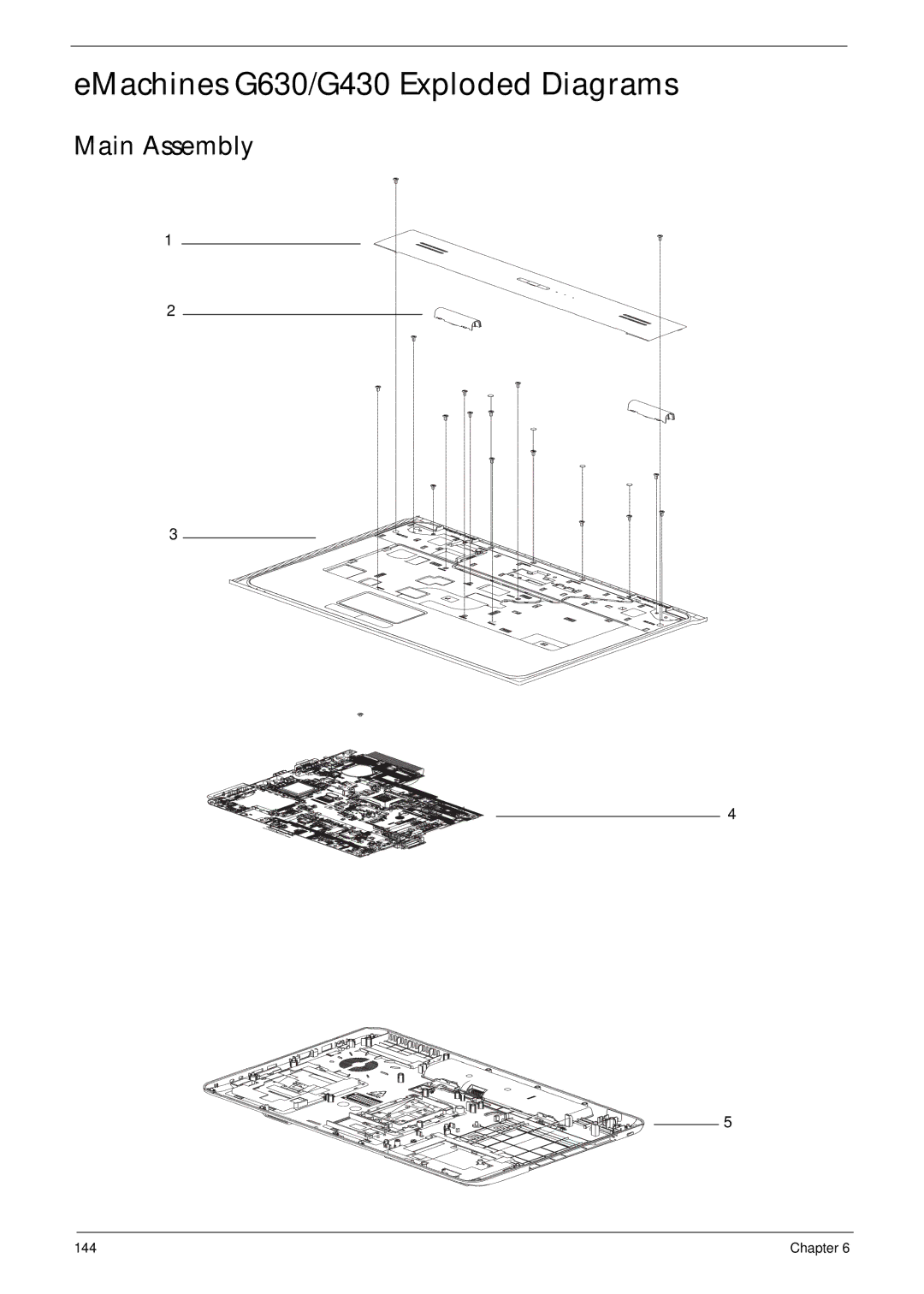 eMachines manual EMachines G630/G430 Exploded Diagrams, Main Assembly 