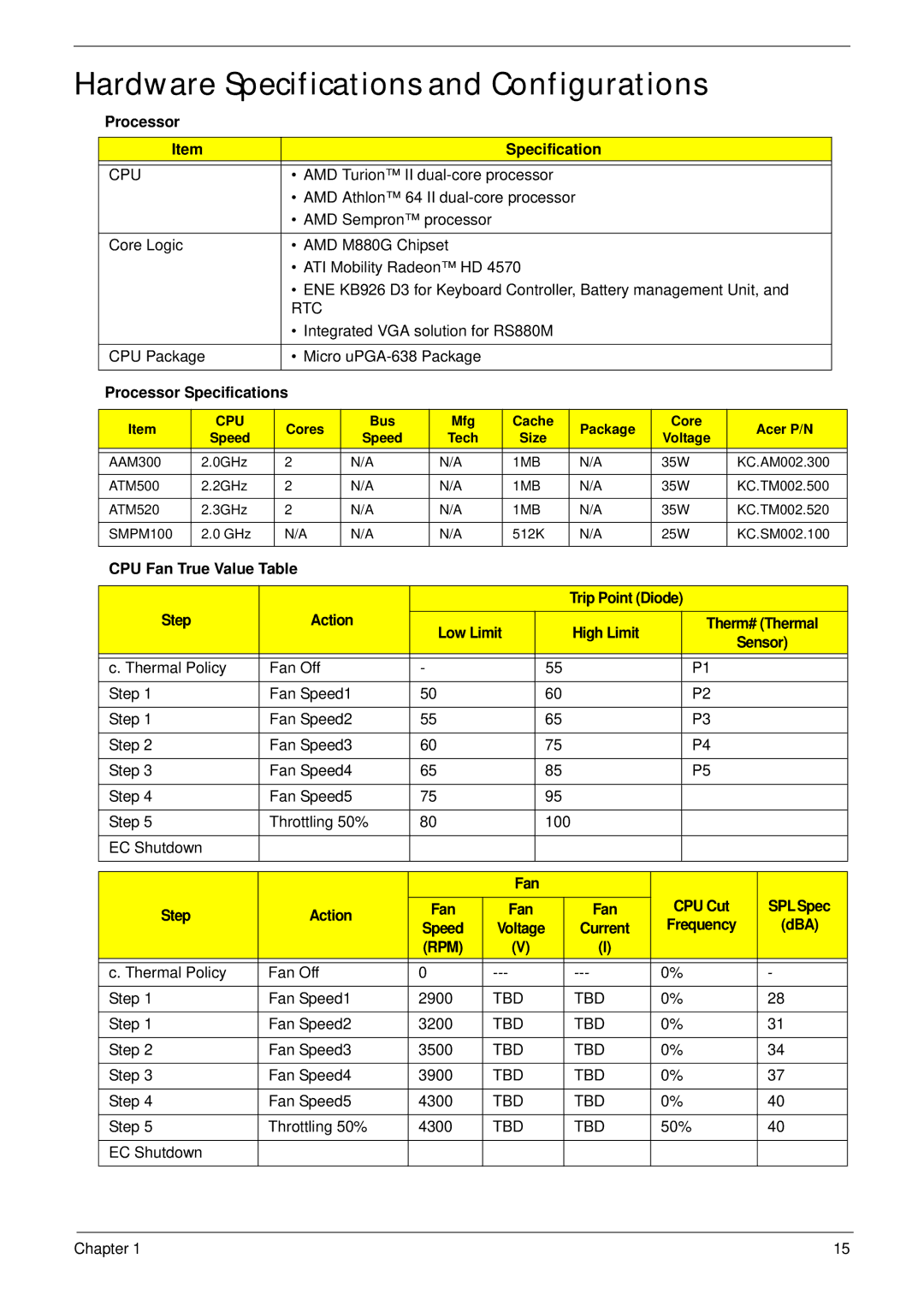 eMachines G430, G630 manual Hardware Specifications and Configurations 