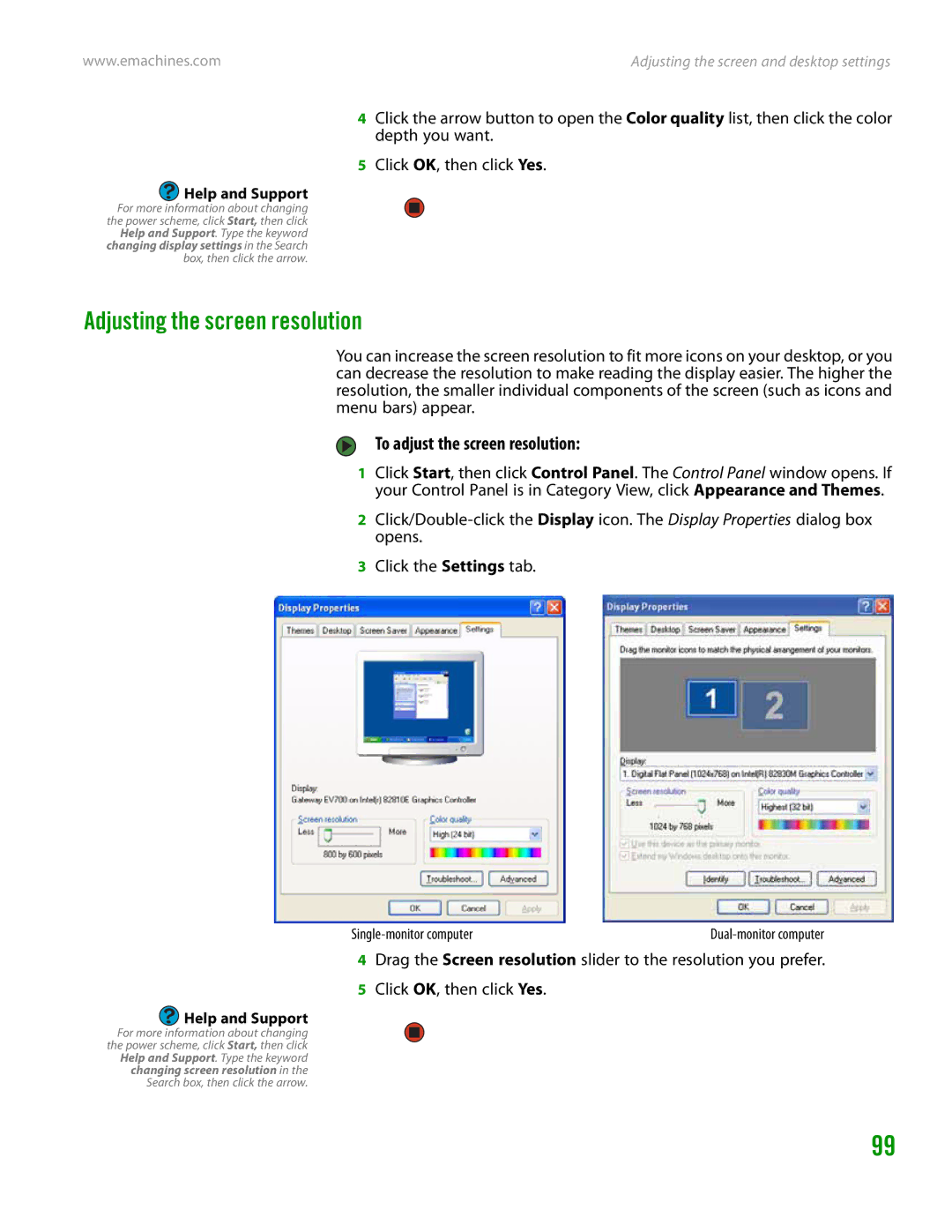 eMachines H3120 manual Adjusting the screen resolution, To adjust the screen resolution 