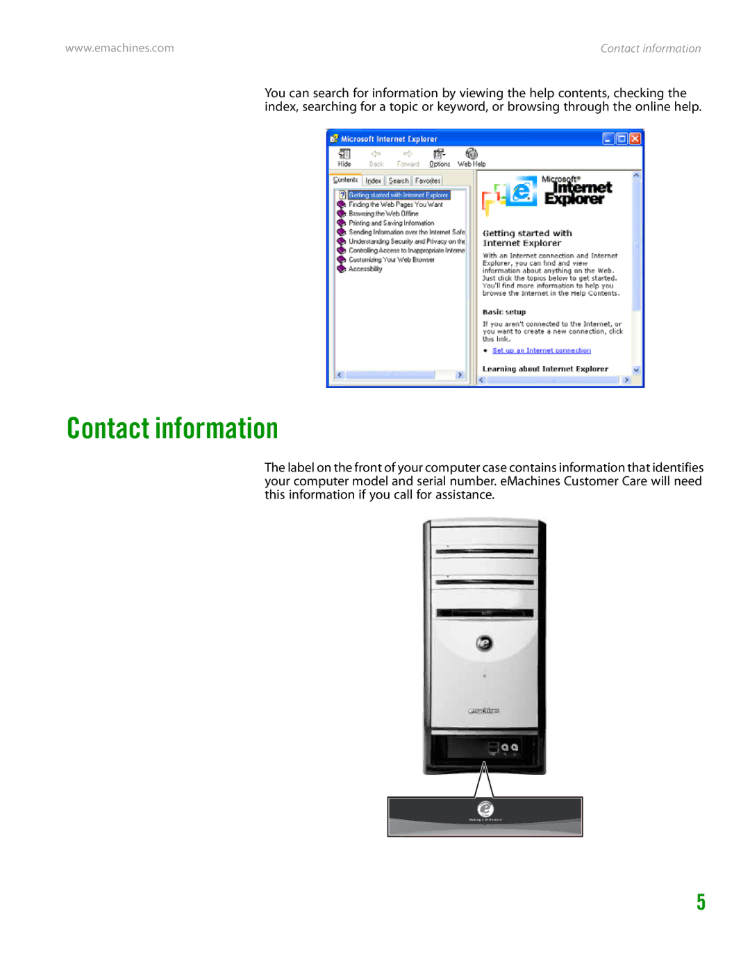 eMachines H3120 manual Contact information 