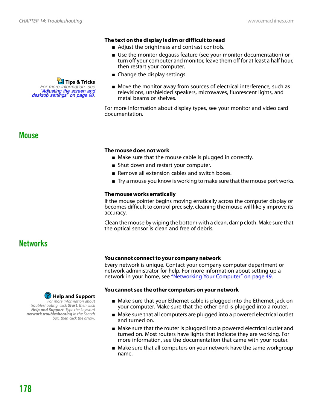 eMachines H3120 manual 178, Mouse Networks 