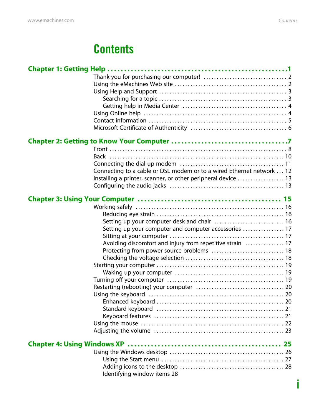 eMachines H3120 manual Contents 