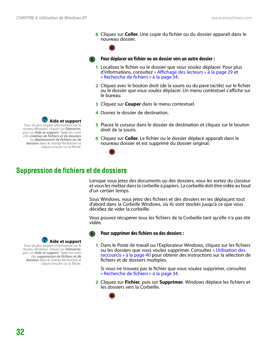 eMachines H3120 manual Suppression de fichiers et de dossiers, Pour supprimer des fichiers ou des dossiers 