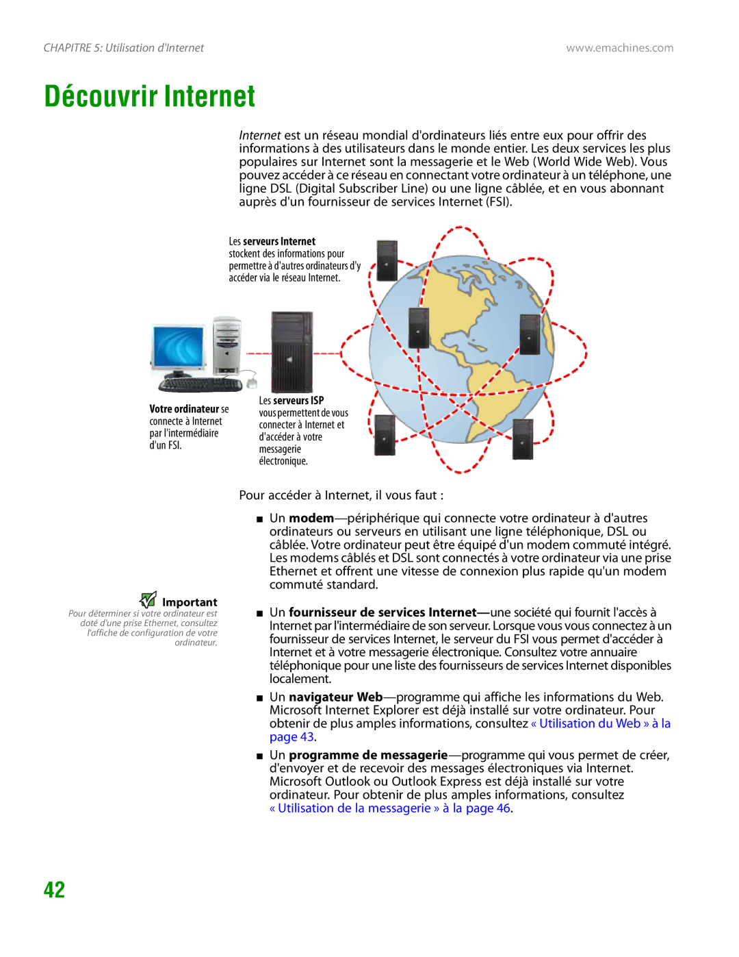 eMachines H3120 manual Découvrir Internet 