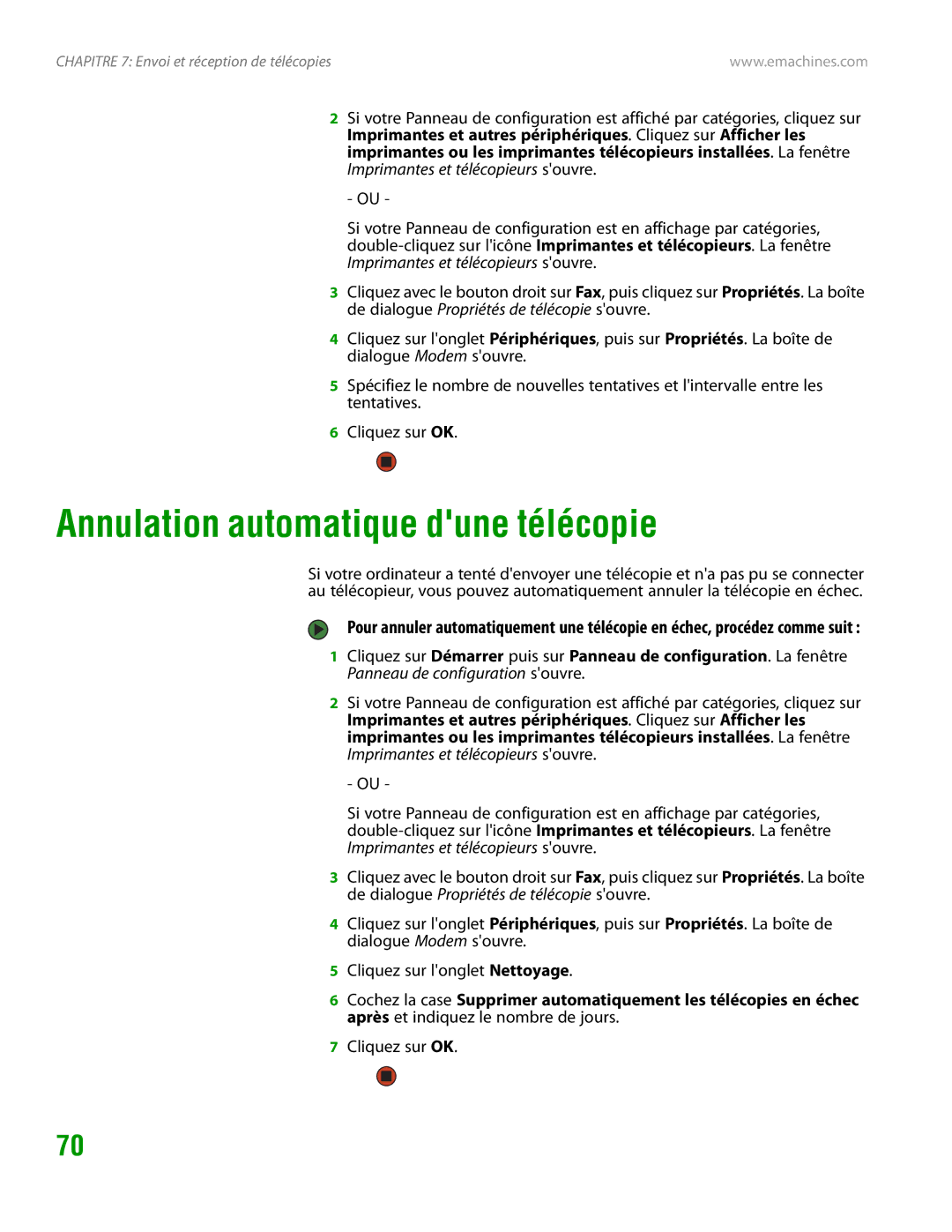 eMachines H3120 manual Annulation automatique dune télécopie 