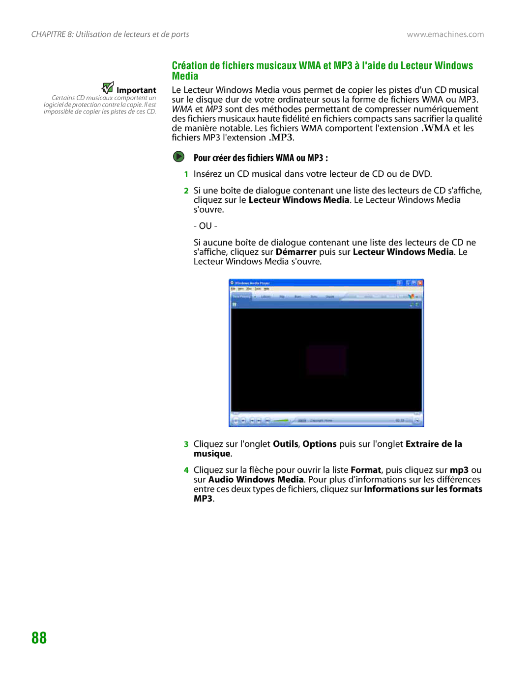 eMachines H3120 manual Pour créer des fichiers WMA ou MP3 