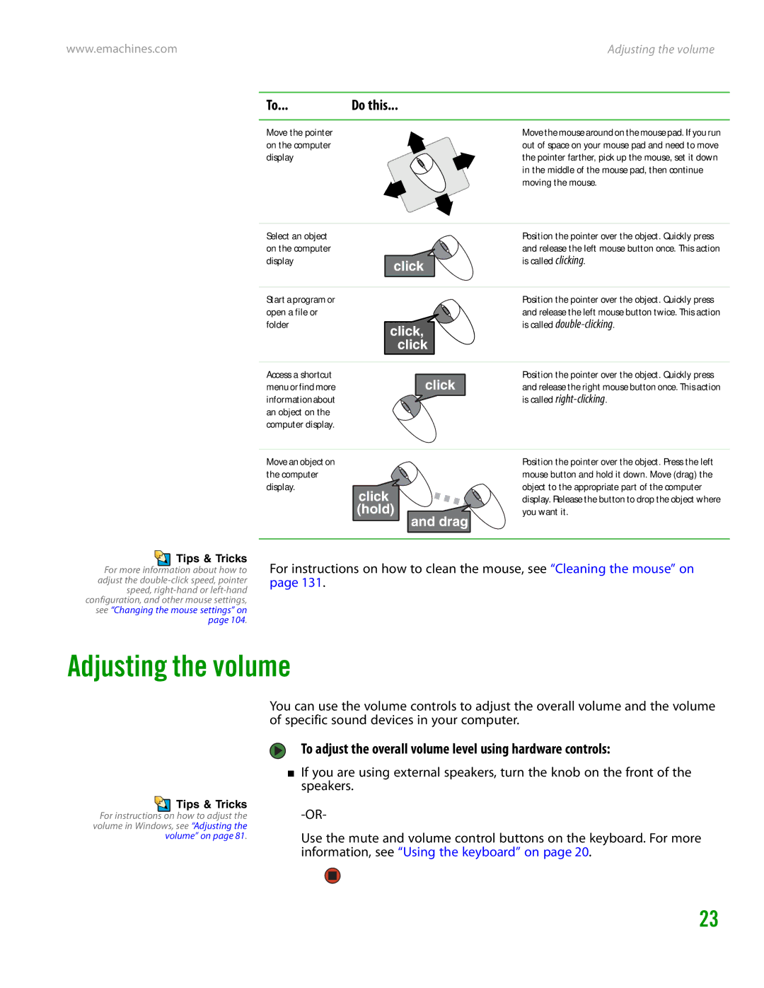 eMachines H3120 manual Adjusting the volume, Do this, To adjust the overall volume level using hardware controls 