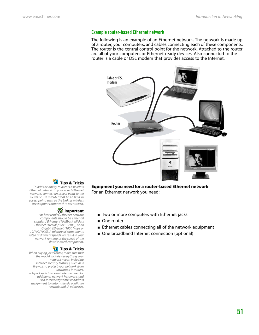 eMachines H3120 manual Example router-based Ethernet network, Router 