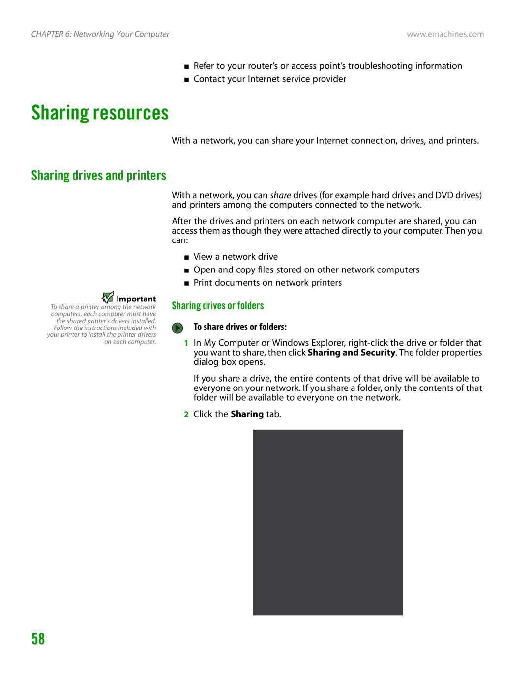 eMachines H3120 Sharing resources, Sharing drives and printers, Sharing drives or folders, To share drives or folders 