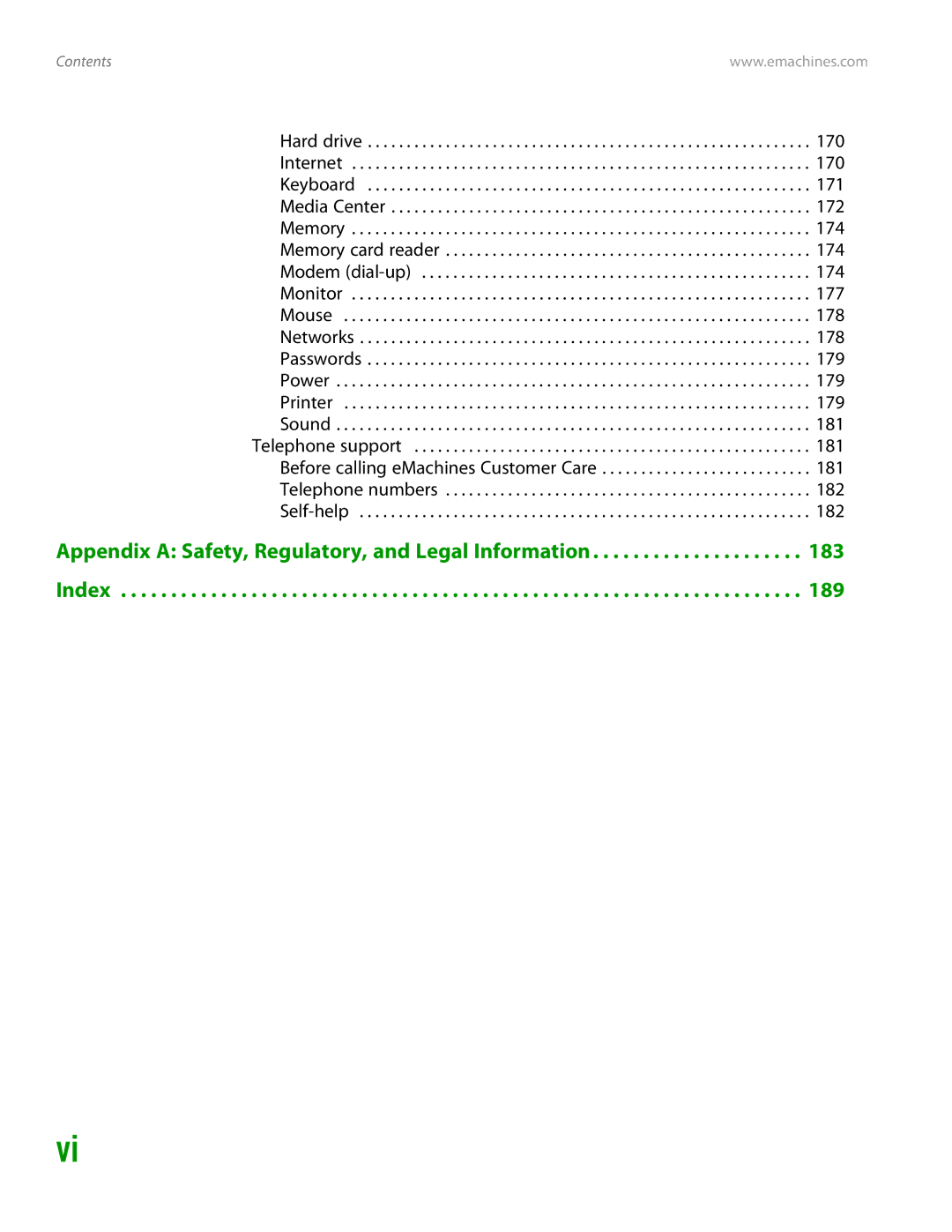 eMachines H3120 manual Appendix a Safety, Regulatory, and Legal Information Index 