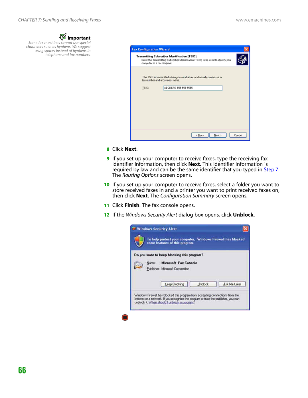 eMachines H3120 manual Sending and Receiving Faxes 