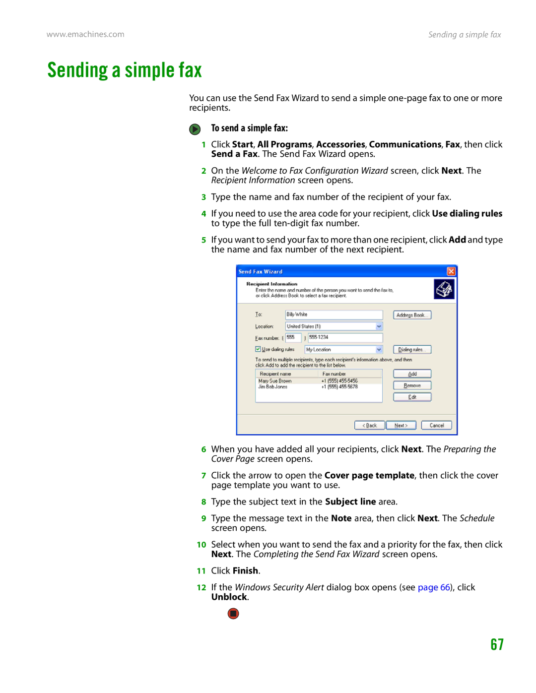 eMachines H3120 manual Sending a simple fax, To send a simple fax 