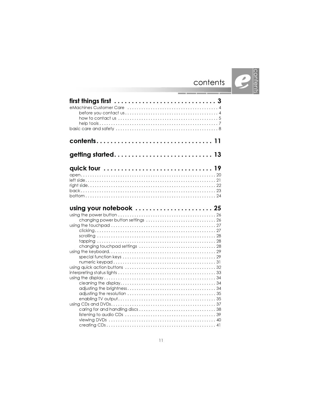 eMachines Notebooks manual Contents 