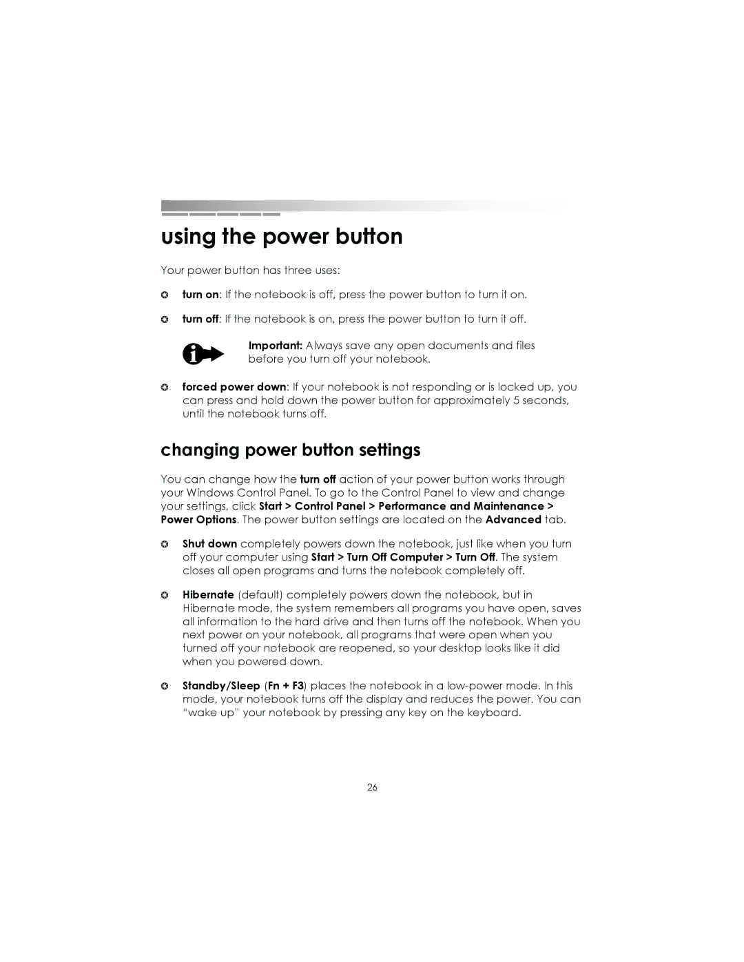 eMachines Notebooks manual Using the power button, Changing power button settings 