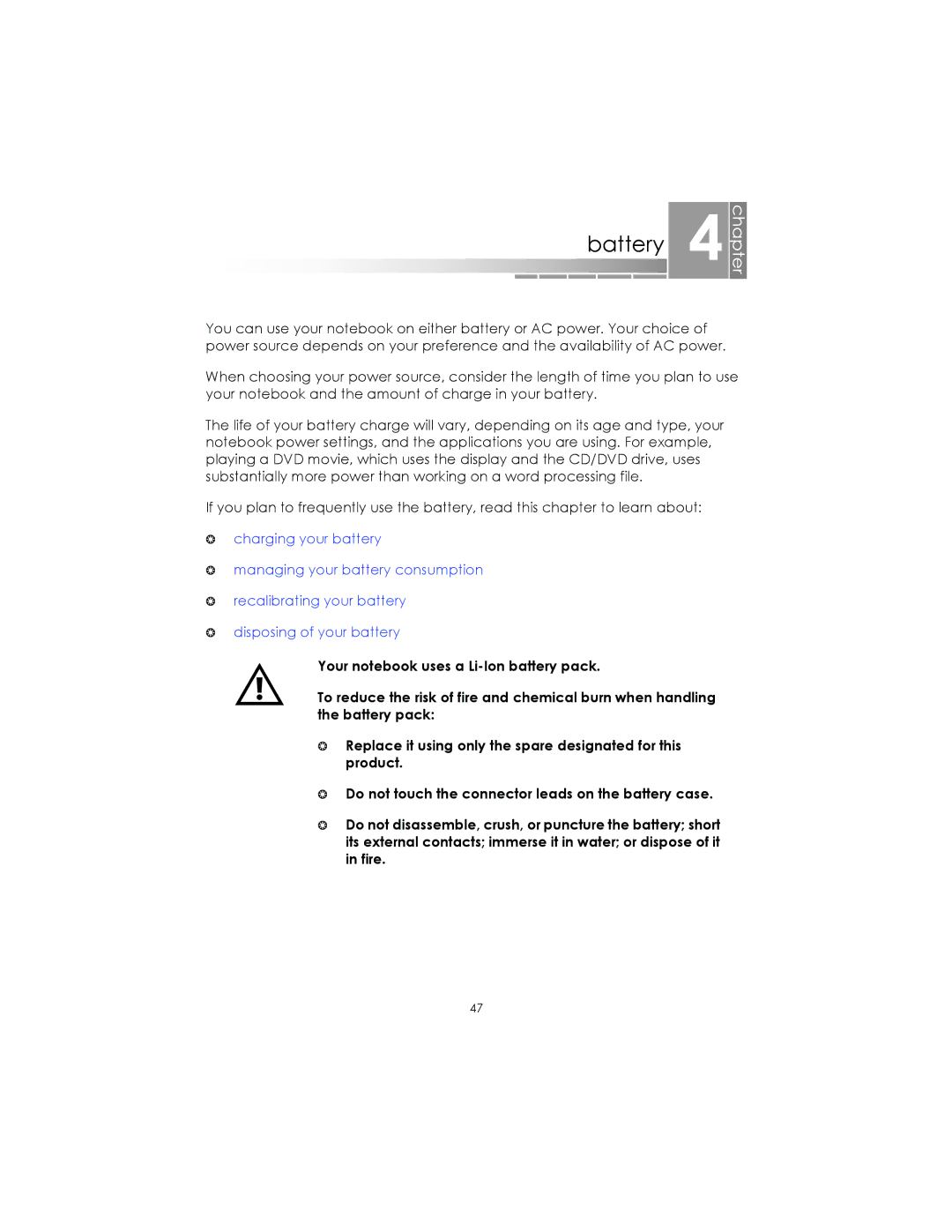 eMachines Notebooks manual Battery 