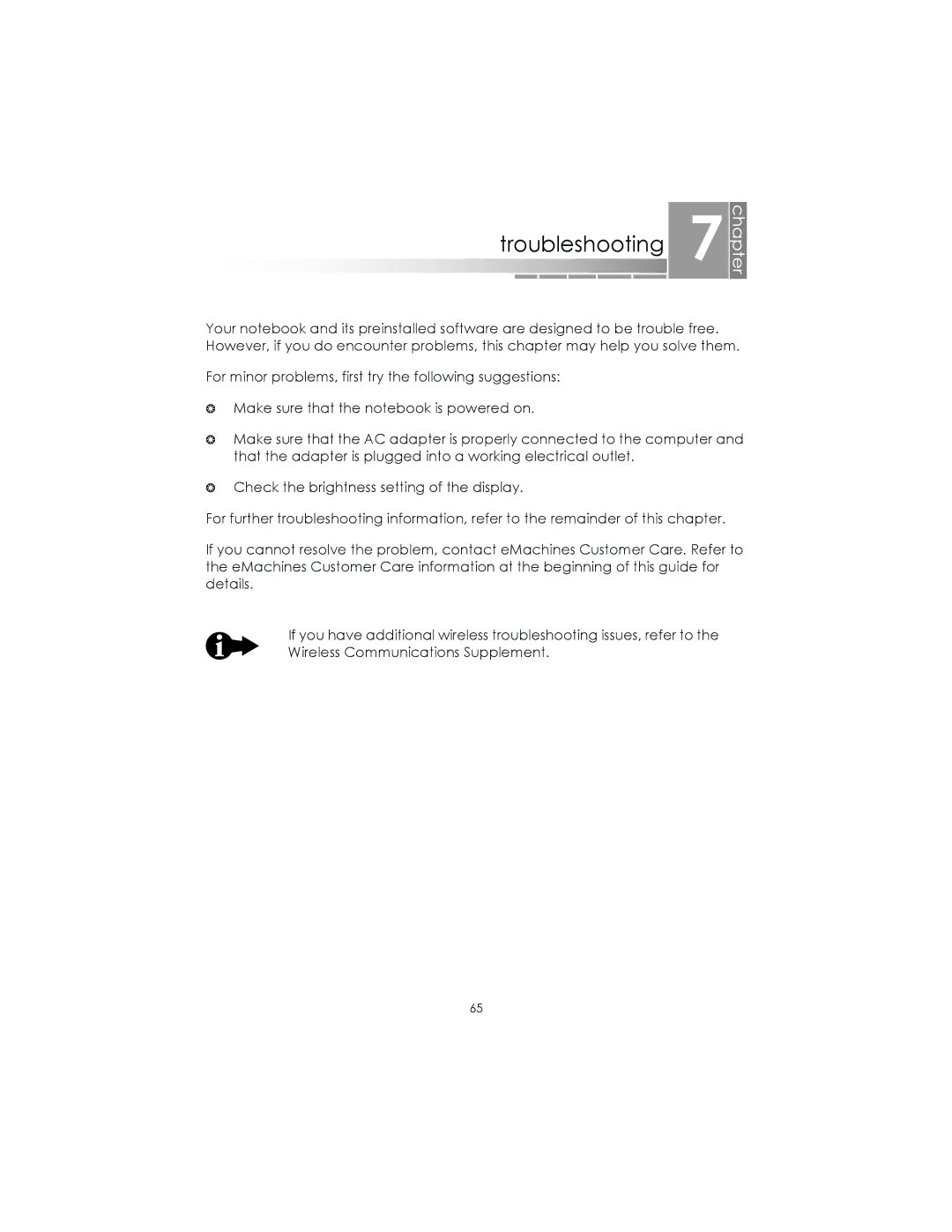 eMachines Notebooks manual Troubleshooting 